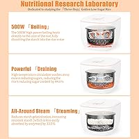 Vista 7 de Olla arrocera baja en azúcar de 3 litros con cesta de vapor de arroz, olla de arroz inteligente para eliminar almidón para 6 tazas, vaporizador