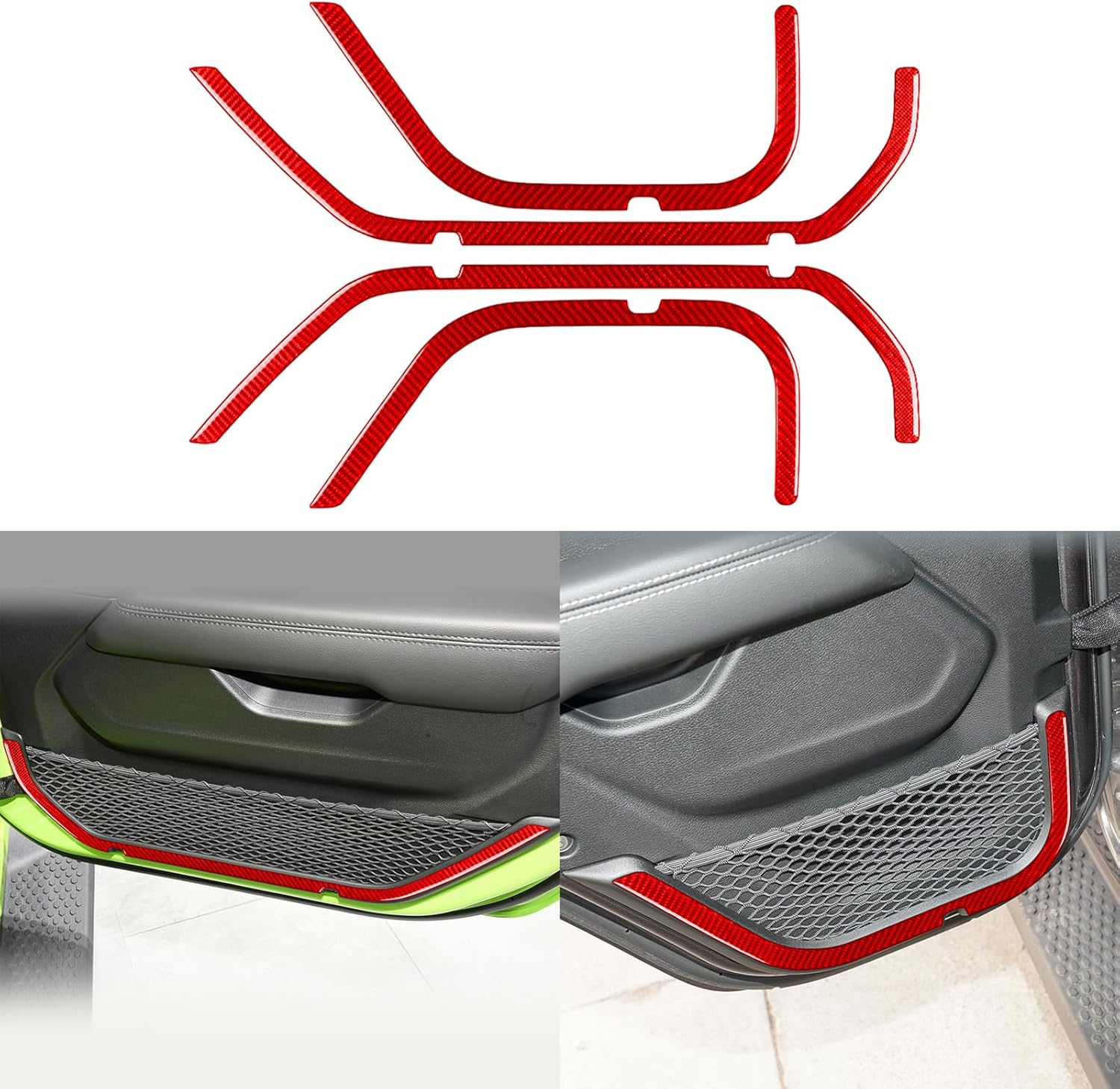 Real 3K Red Carbon Fiber Car Front and Rear Door Panel Decorative Strip Trim Sticker Set Auto Interior Accessories Compatible with Jeep Wrangler JL 2018-2023/Gladiator 2020-2023
