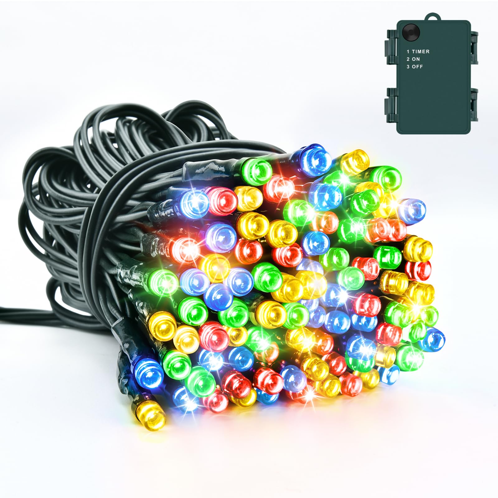 Dalugo Battery String Lights, 5M 50 LED Multicoloured Christmas Fairy Lights with Timer, IP65 Waterproof String Lights Battery Powered for Indoor Outdoor Xmas Decorations(Green Wire) — image 1