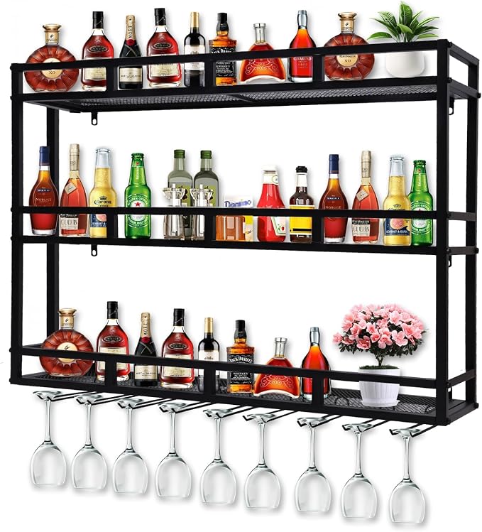 Amazon.com: HFTUW 31 Inch 3-Tier Wall Mounted Wine Rack with LED Light ...