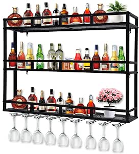 HFTUW 31 Inch 3-Tier Wall Mounted Wine Rack with LED Light, Stylish ...