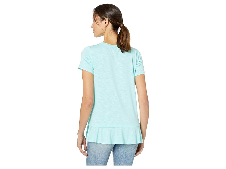 

Tribal Slub Jersey Short Sleeve Flare Top w/ Insert (Sea Haze) Women's Clothing, Blue