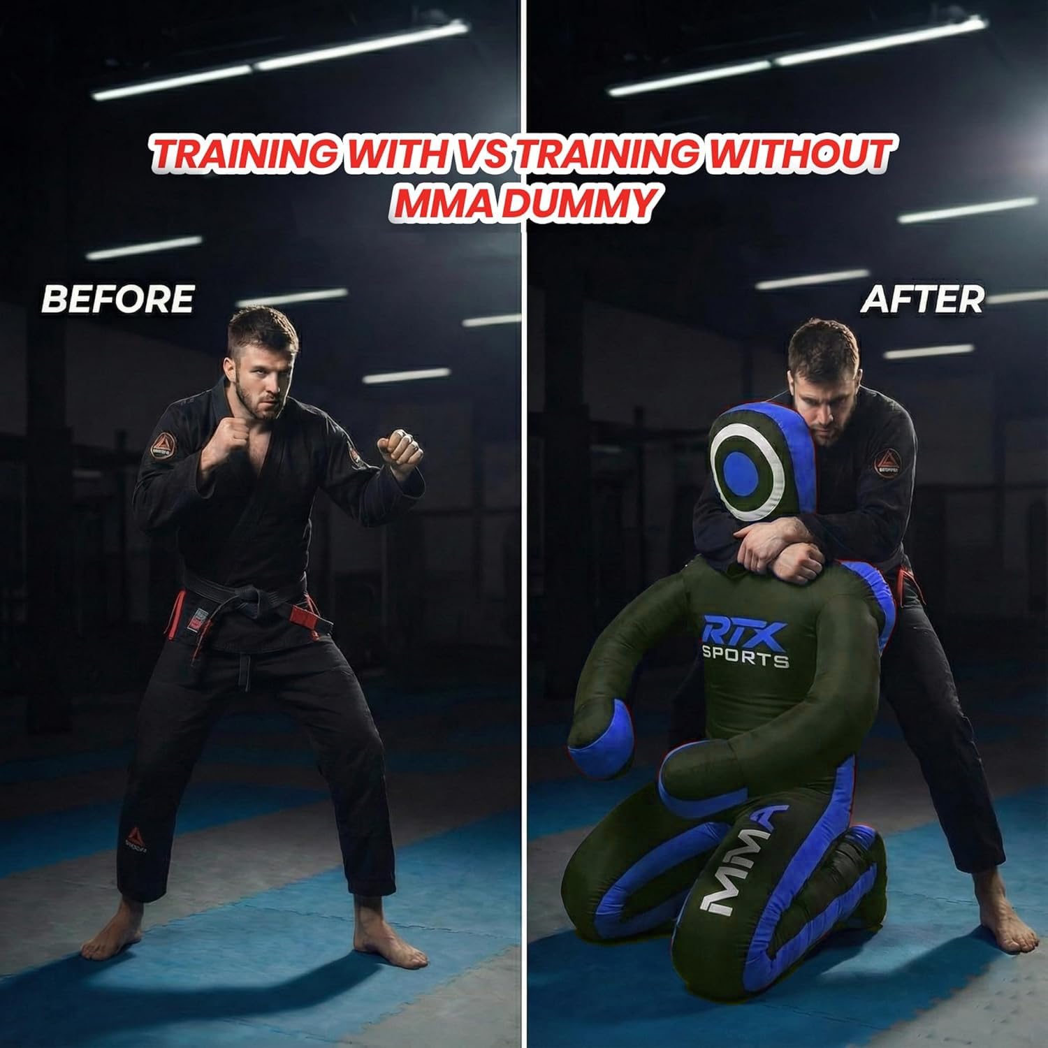 RTX MMA Judo Grappling Dummy | Vide | Sac de frappe pour Jiu Jitsu brésilien | Lutte, arts martiaux, autodéfense, karaté, entraînement de submission | Position assise en toile factice