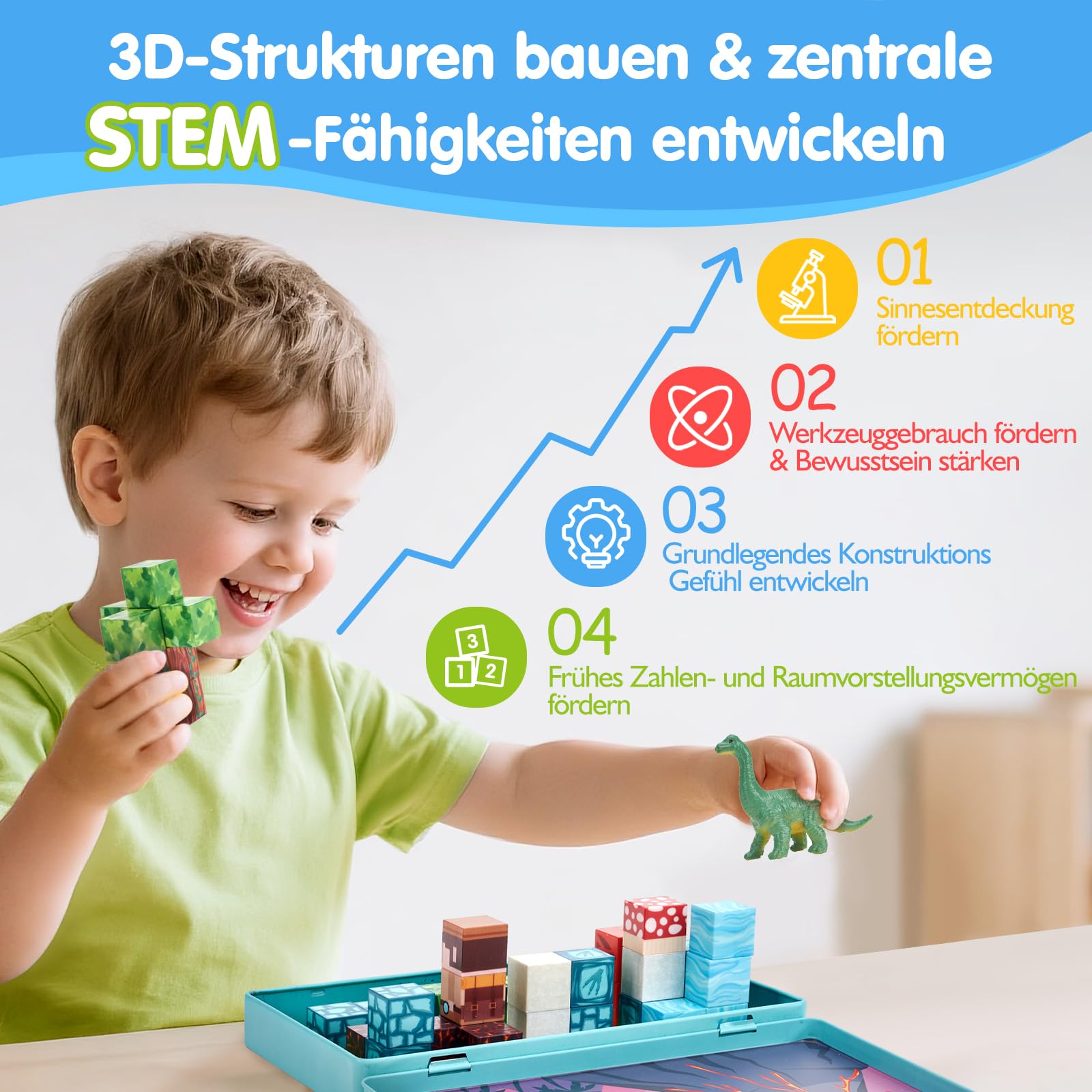 hahaland Mini Magnetische Bausteine ab 3 Jahre, A5 Reiseset mit 48 Magnetic Building Blocks & 2 Dino-Figuren, STEM Montessori Spielzeug ab 3-5 für Auto Unterwegs, Magnetbausteine ab 3 Jahre Geschenke