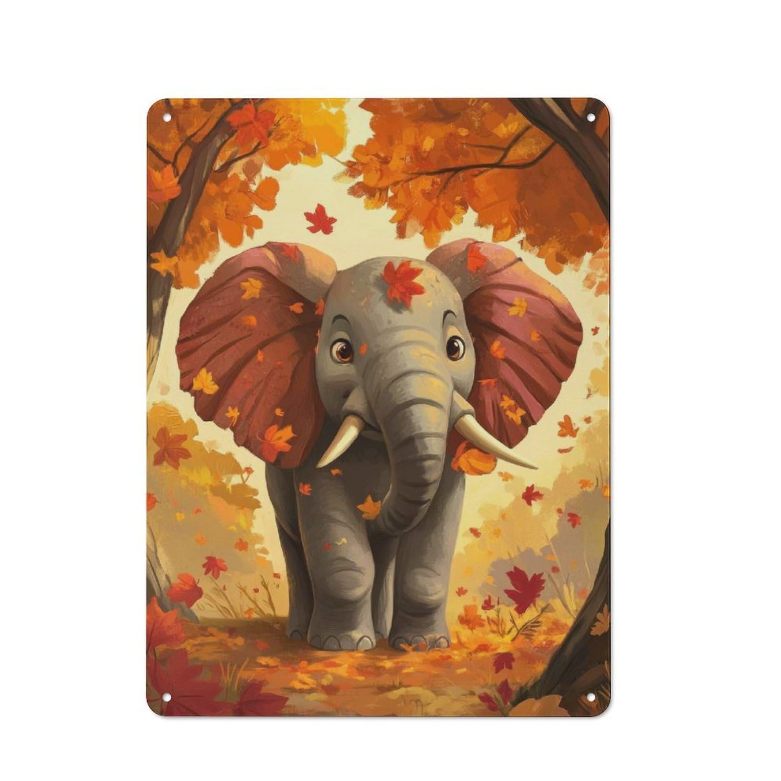 Junmoney Autumn Elephant Tin Wall Plaque 40X30cm With For Hobby Room Or Studio, New Home Wall Decor For Creative Interior Collectors