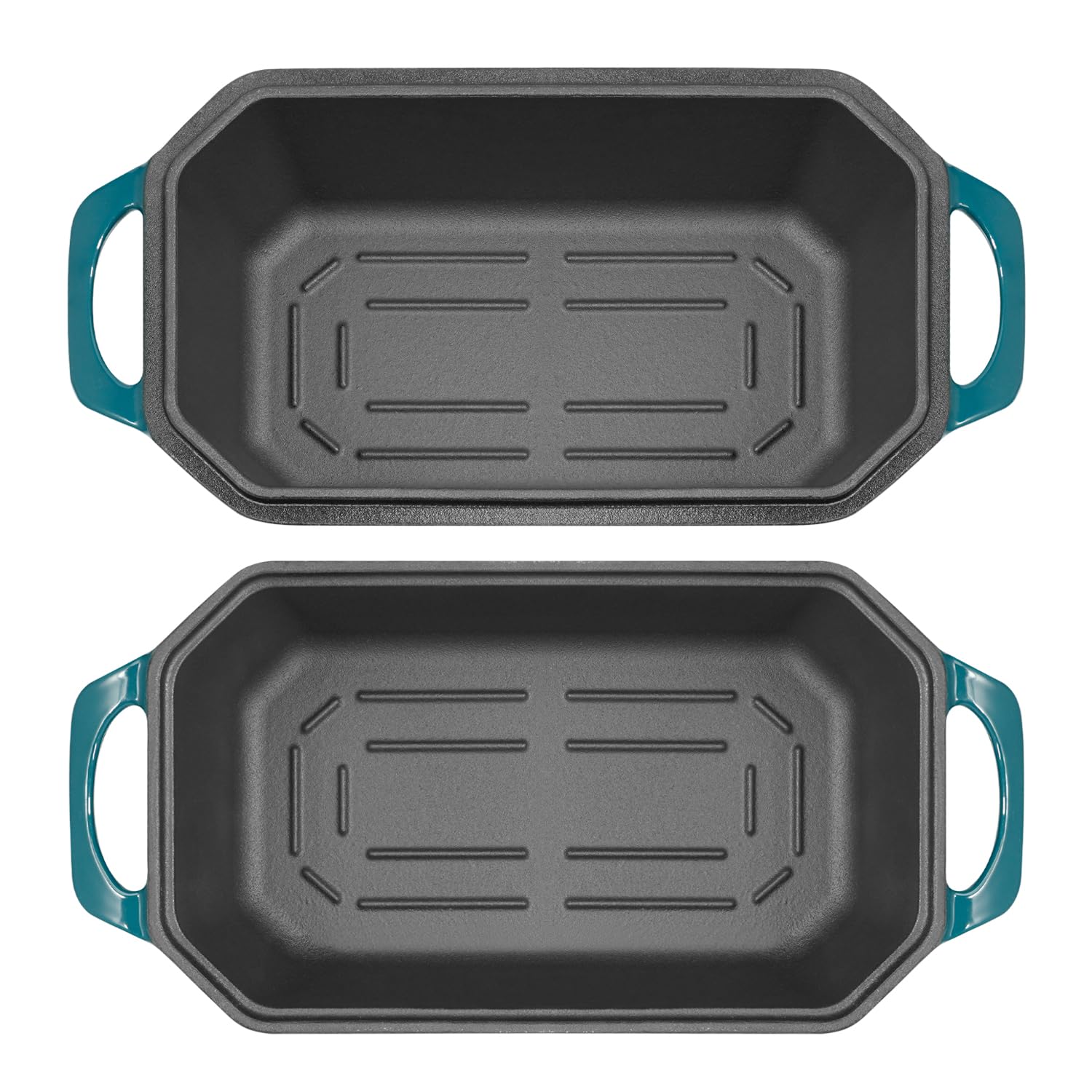 Flavehc Molde para pan de hierro fundido con tapa, molde para pan de 9 x 5 pulgadas, sartén de hierro fundido esmaltado para pan de masa madre, color cian oscuro