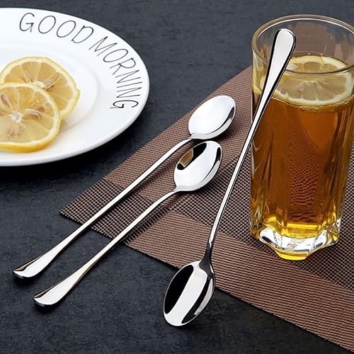 Miniatura 4 de Cucharas de té helado de mango largo, 6 cucharas de mezcla de café y postre de acero inoxidable de 9.5 pulgadas para batidos, helados, cócteles,