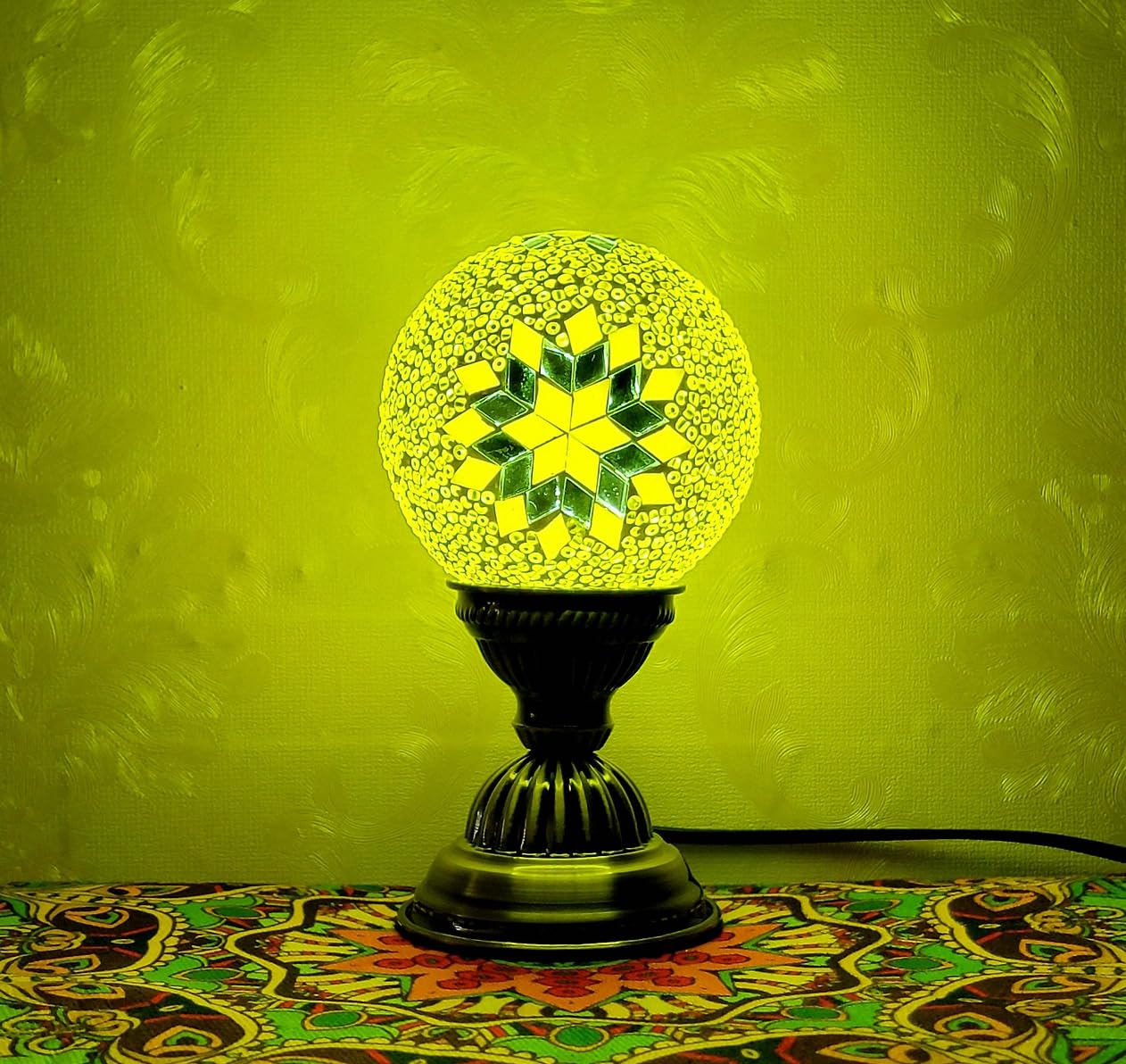 Maimeili Retro Turkish Mosaic Vase Lamp Turkish Moroccan Table Lamp Colorful Handmade Glass Vase with Wood Base for Flowers USB Charge Decor Light for Bedroom Ambient Living Room Farmhouse