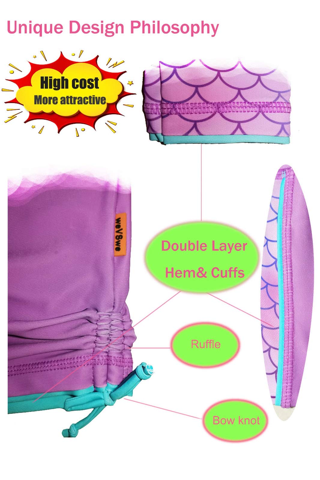 Little Girls Mermaid Rash Guard Scales Swimsuit Long Sleeve Two Piece Bathing Suit Swimwear UPF 50+ Protection 5-6X