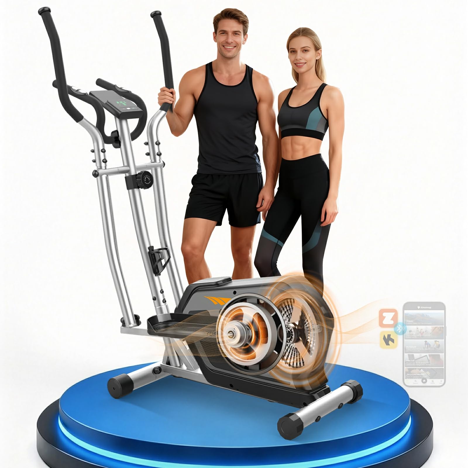Crosstrainer für Zuhause,Ellipsentrainer mit 16 Widerstandsstufen,Bluetooth App,Flaschenhalter,Ultraleiser Magnetischer Crosstrainer mit Rutschfestem Pedal,Transporträder bis 130KG