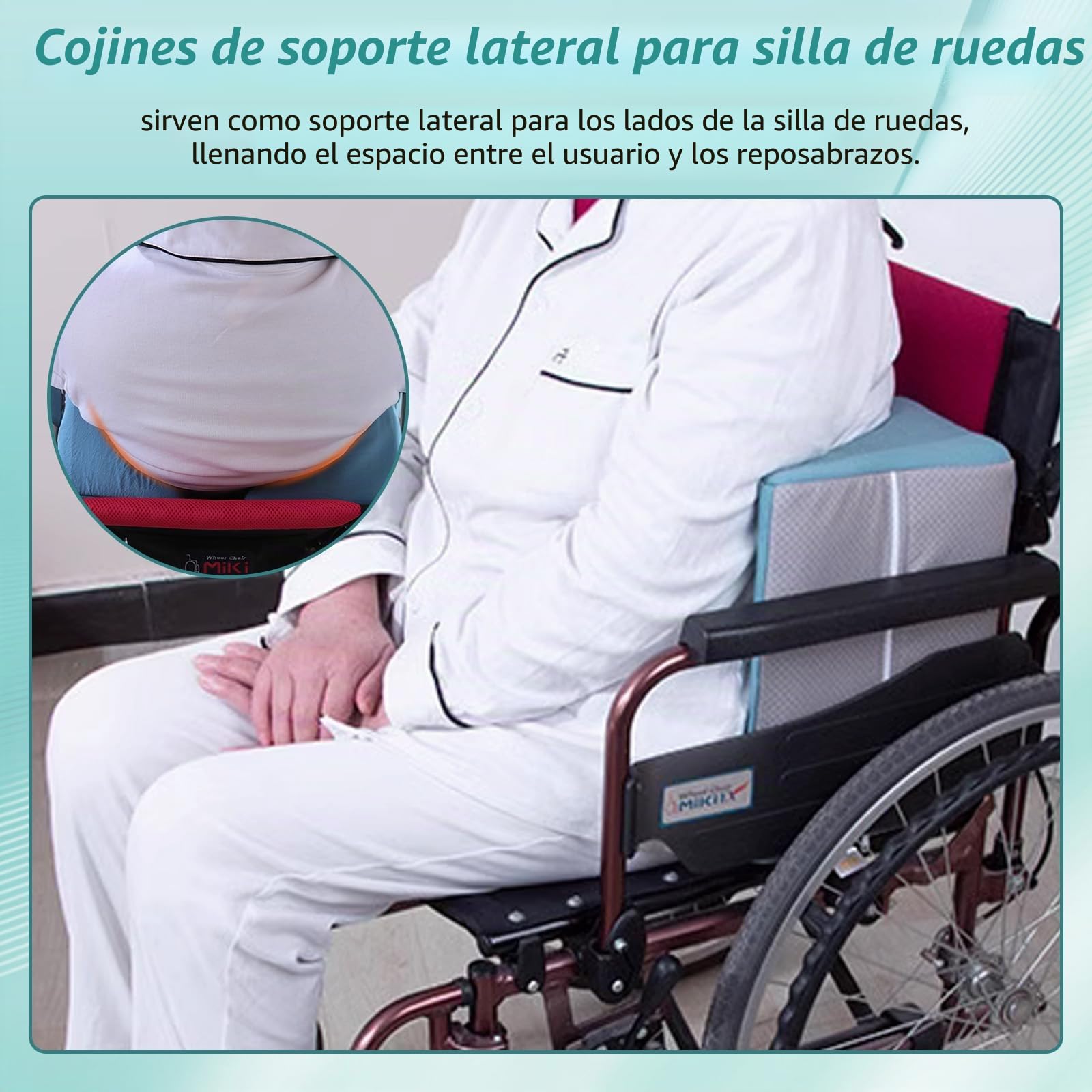 Soporte lateral ergonómico para silla de ruedas: mejora la estabilidad lateral con nuestro cojín especial que proporciona un mejor control de la postura y más comodidad en sillas de ruedas