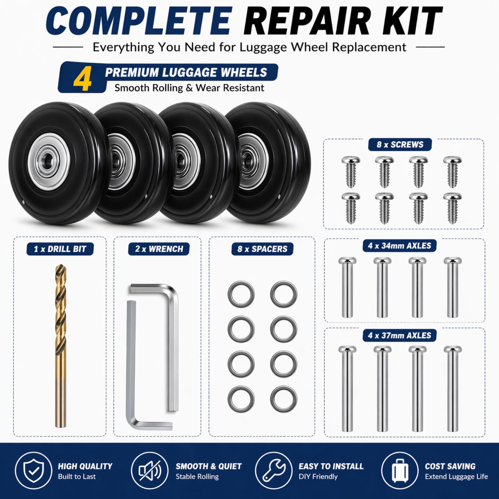50mm Luggage Wheels Replacement Kit, Suitcase Wheel Repair Set, Axles Drill — Amazon image 5