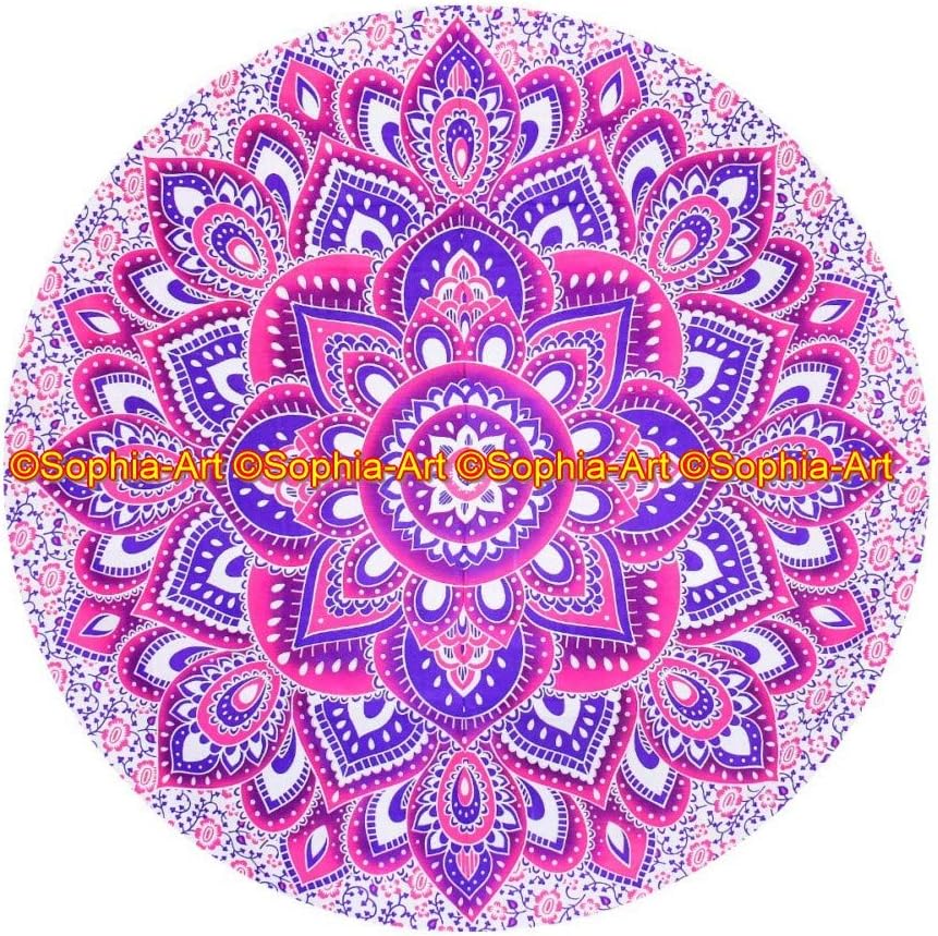 Sophia-Art Yoga Cotton Yellow Mat Tablecloth Tapestry Spread Circle Indian Mandala Gypsy Meditation Towel Hippie Rug Picnic Table Cover Beach Beach Round Blanket Mandala Round (Pattern008, 48 Inches)