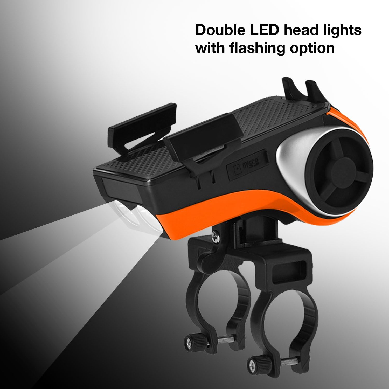 SONDPEX E-Bike & Bicycle Phone Holder with Bluetooth Speaker and LED Spotlight, Waterproof, Shock Resistant