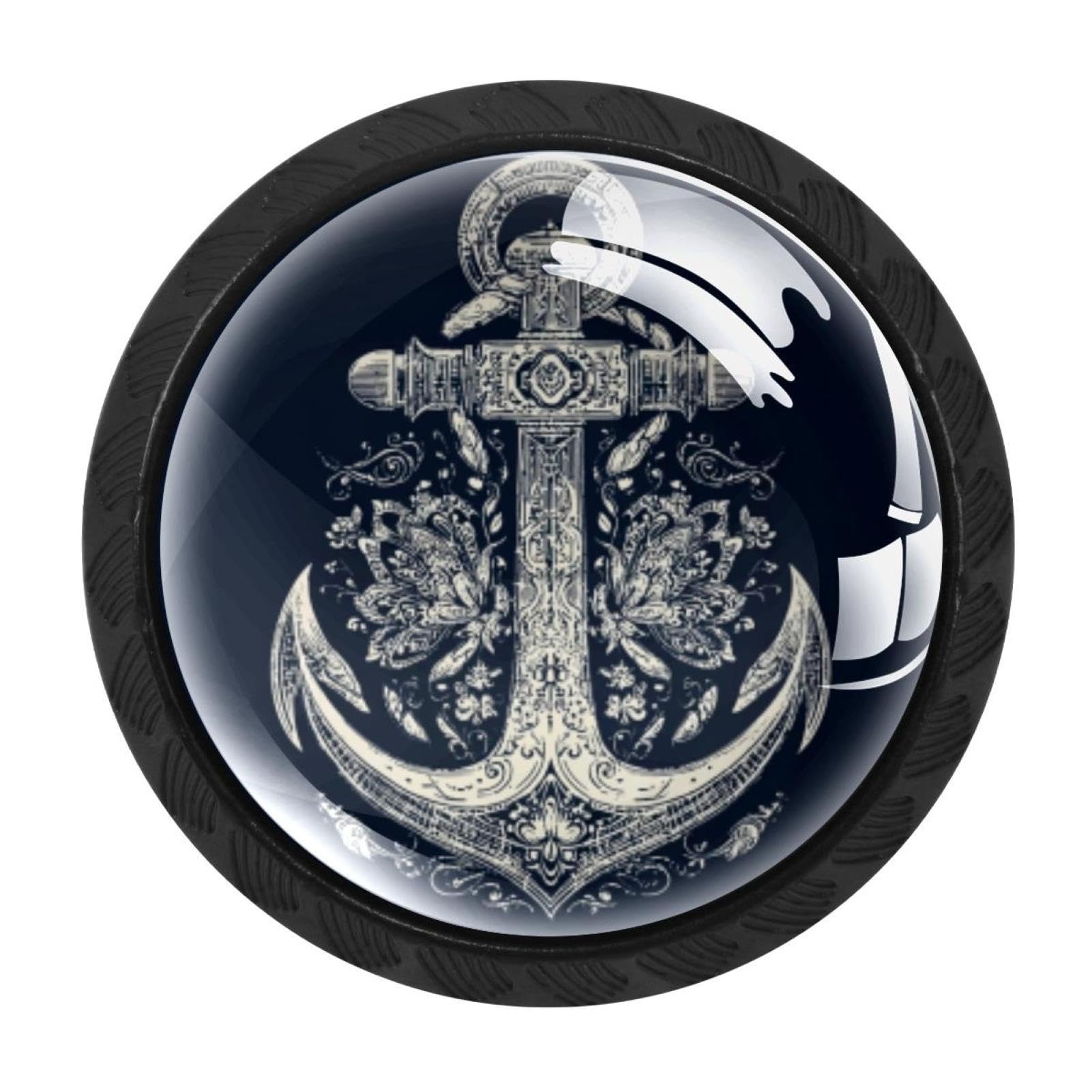 CHENZZZZ 4 Pack Black Navy Blue Anchor Print (1) Kitchen Handles, Cabinet Pulls Hardware for Cupboard Drawer Knobs Dresser Pulls