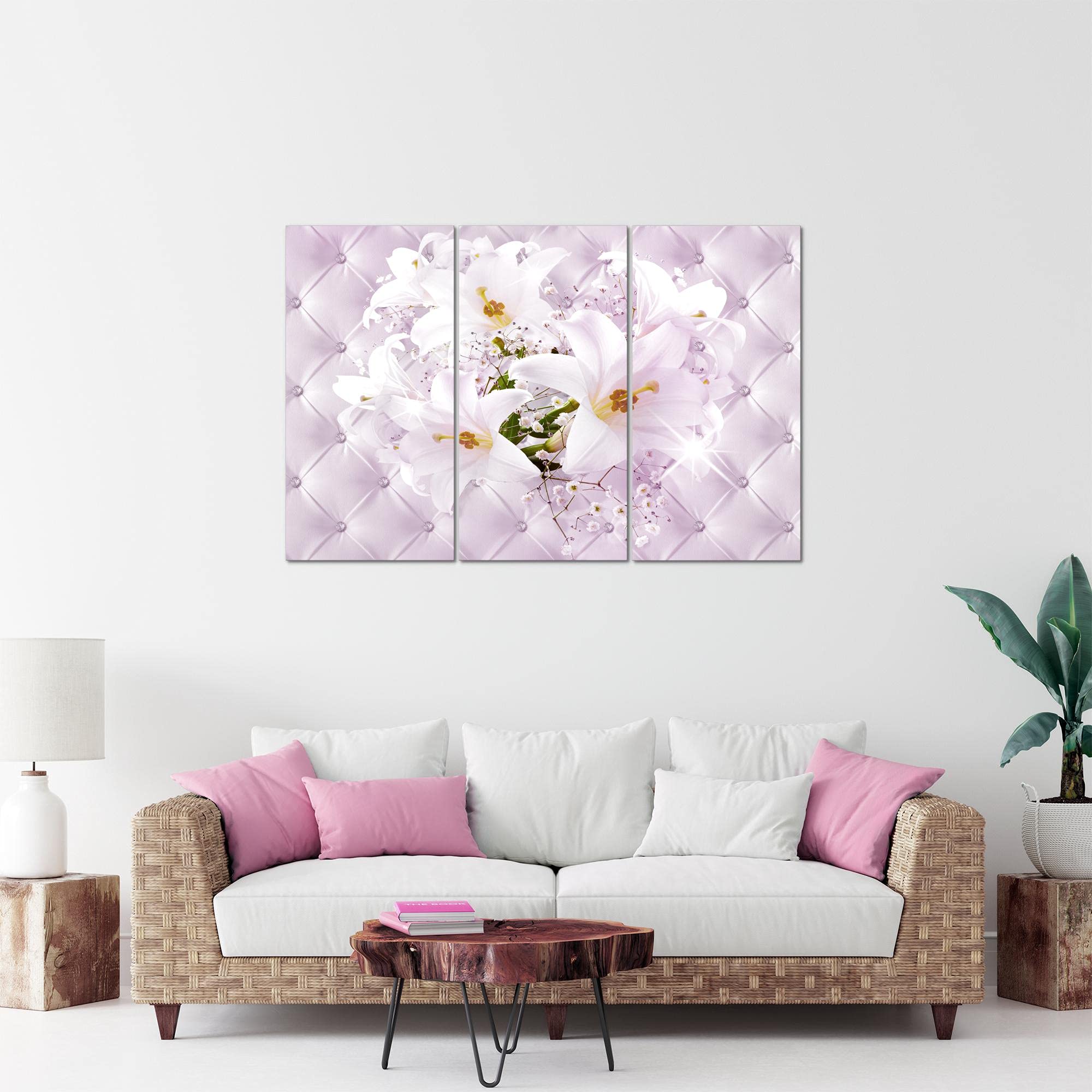 Runa Art Fiori Gigli Quadri Soggiorno Grande Pink Viola Astratto 120 x 80 cm 3 Pezzi Decorazione Murale 030431b