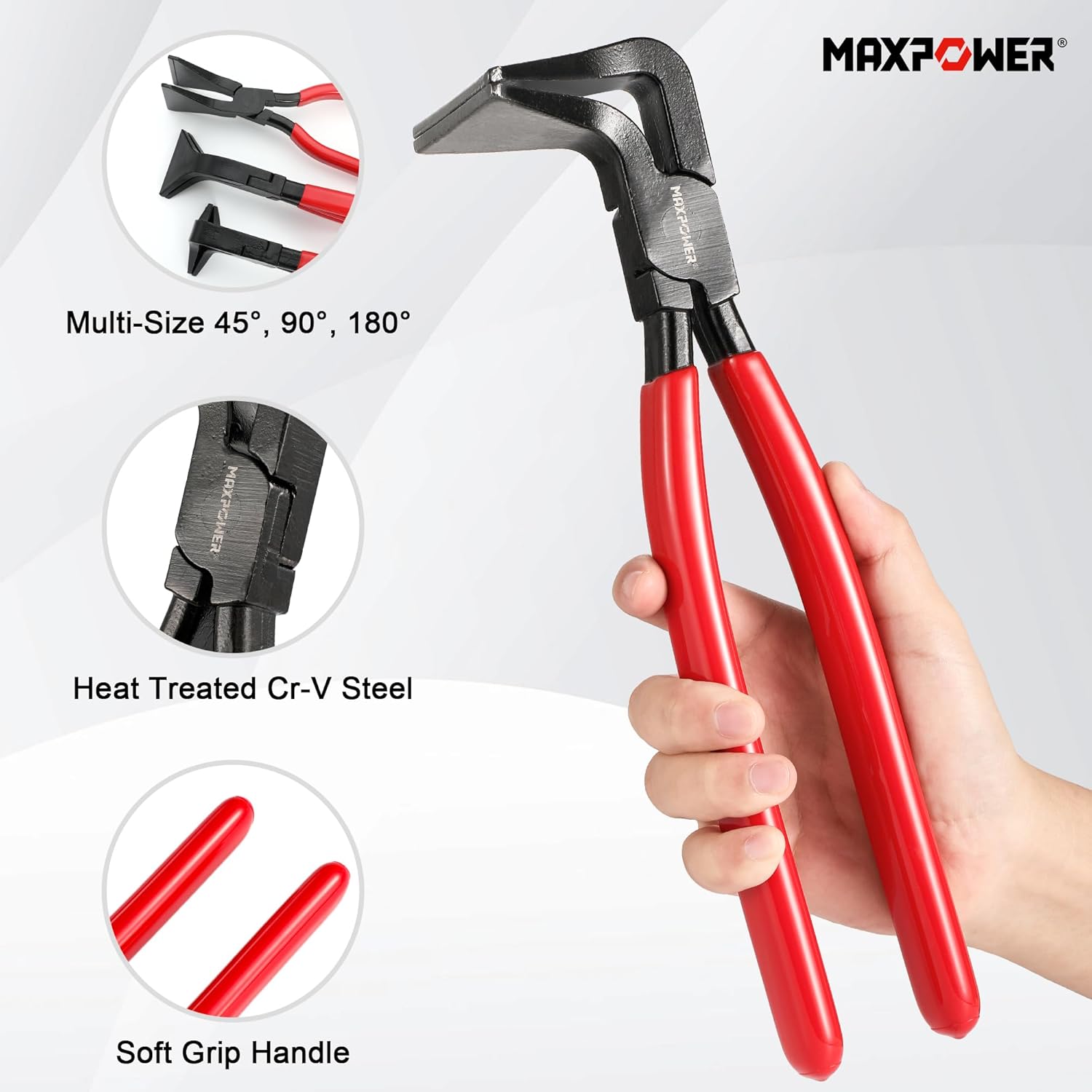 MAXPOWER Sheet Metal Bending Pliers, 3-piece Hand Seamers Sheet Metal Tools with Straight, 45° and 90° Jaws, Sheet Metal Pliers for Roofers, Plumbers, and Metal Processing