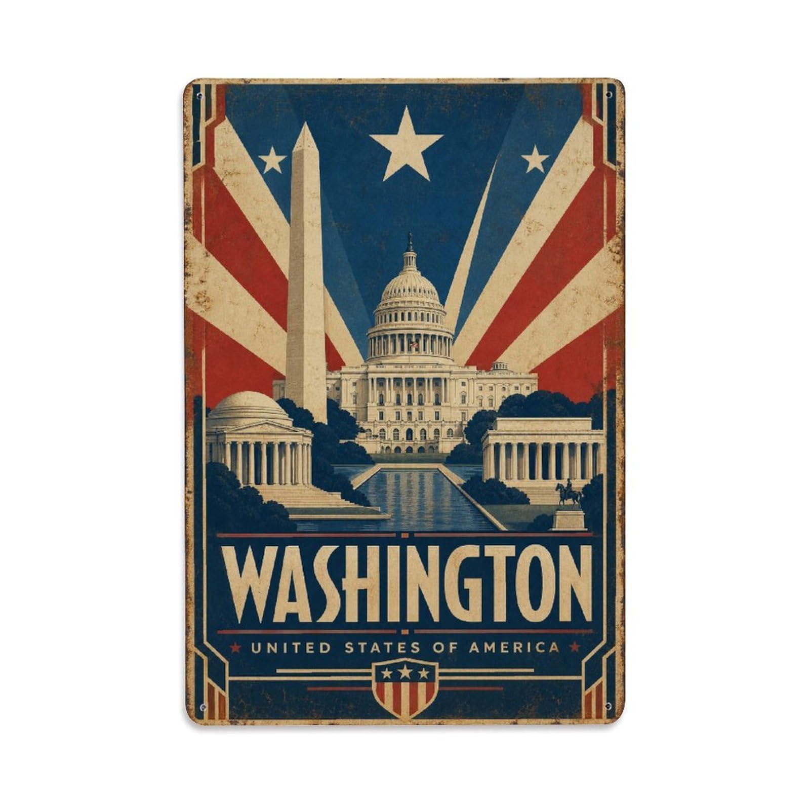 Gead 8X12inch Style Vintage Travel Usa Washington Metal Tin Sign