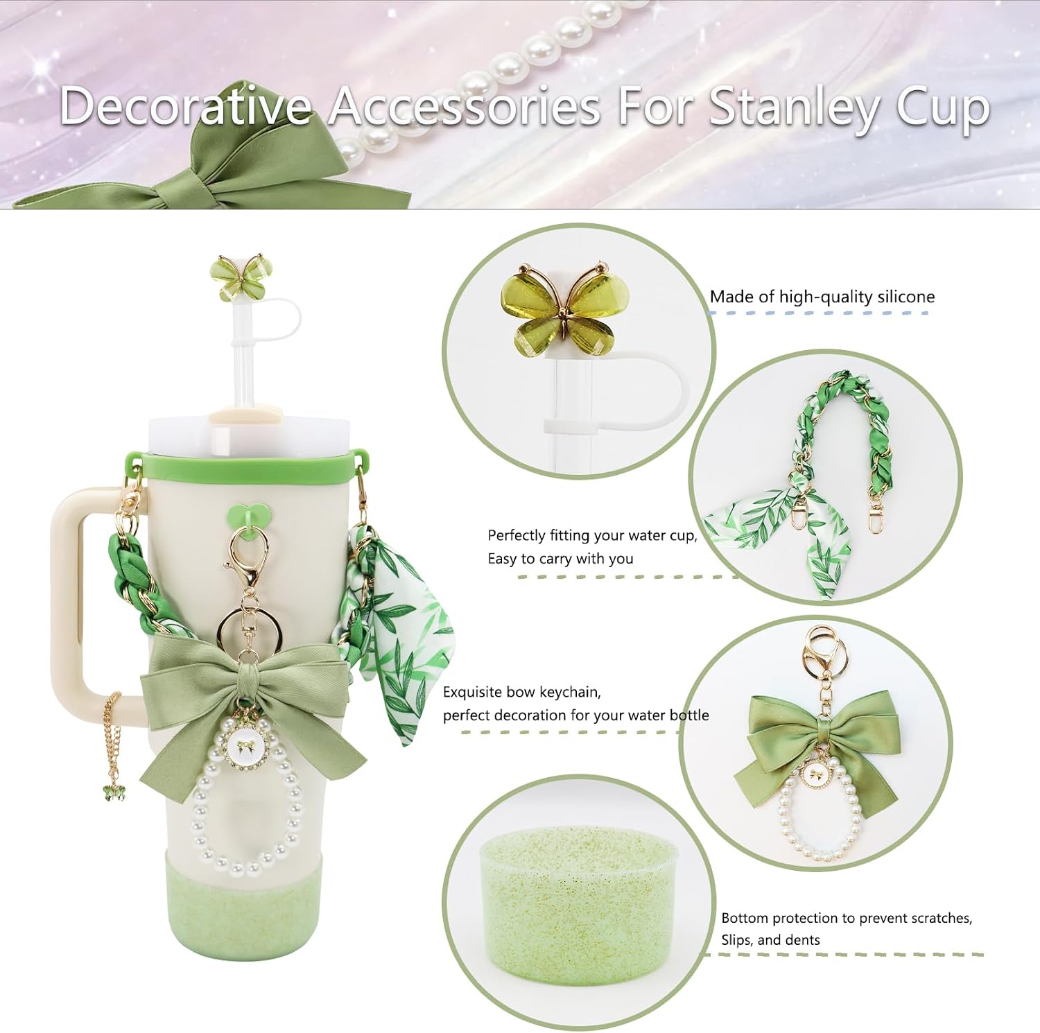 8PCS Grey Stanley Cup Accessories Set，Cute Tumbler Charms Gift image 3