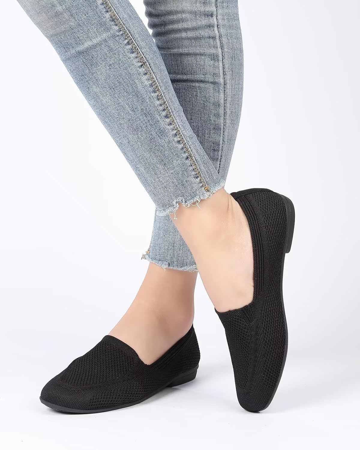 Women's Square Toe Slip-on Loafers Flats Dressy Casual Walking Penny Shoes Breathable Comfortable Knit Shoes - Image 2