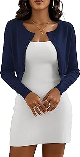 Women's Cropped Cardigan Sweaters Crew Neck Button Down Open Front Knit Bolero Shrugs - Buy now