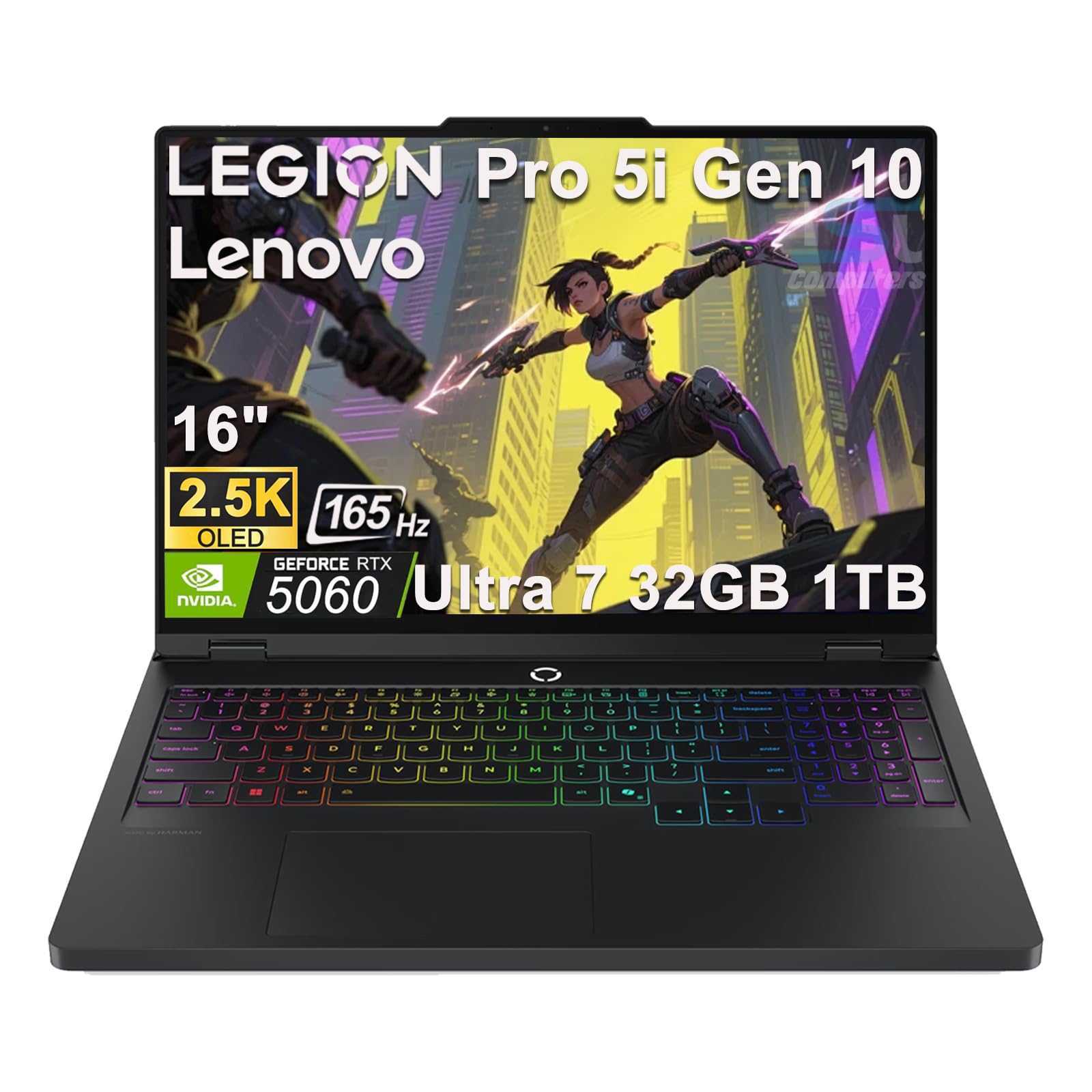 Lenovo Legion 5 Pro 5i Gen 10 Gaming Laptop (16" 2.5K OLED G-SYNC 165Hz, NVIDIA RTX 5060 8GB, Intel Core Ultra 7 255HX, 32GB DDR5 RAM, 1TB SSD), 24-Zone RGB Backlit, Wi-Fi 7, 5MP Webcam, Win 11 Home