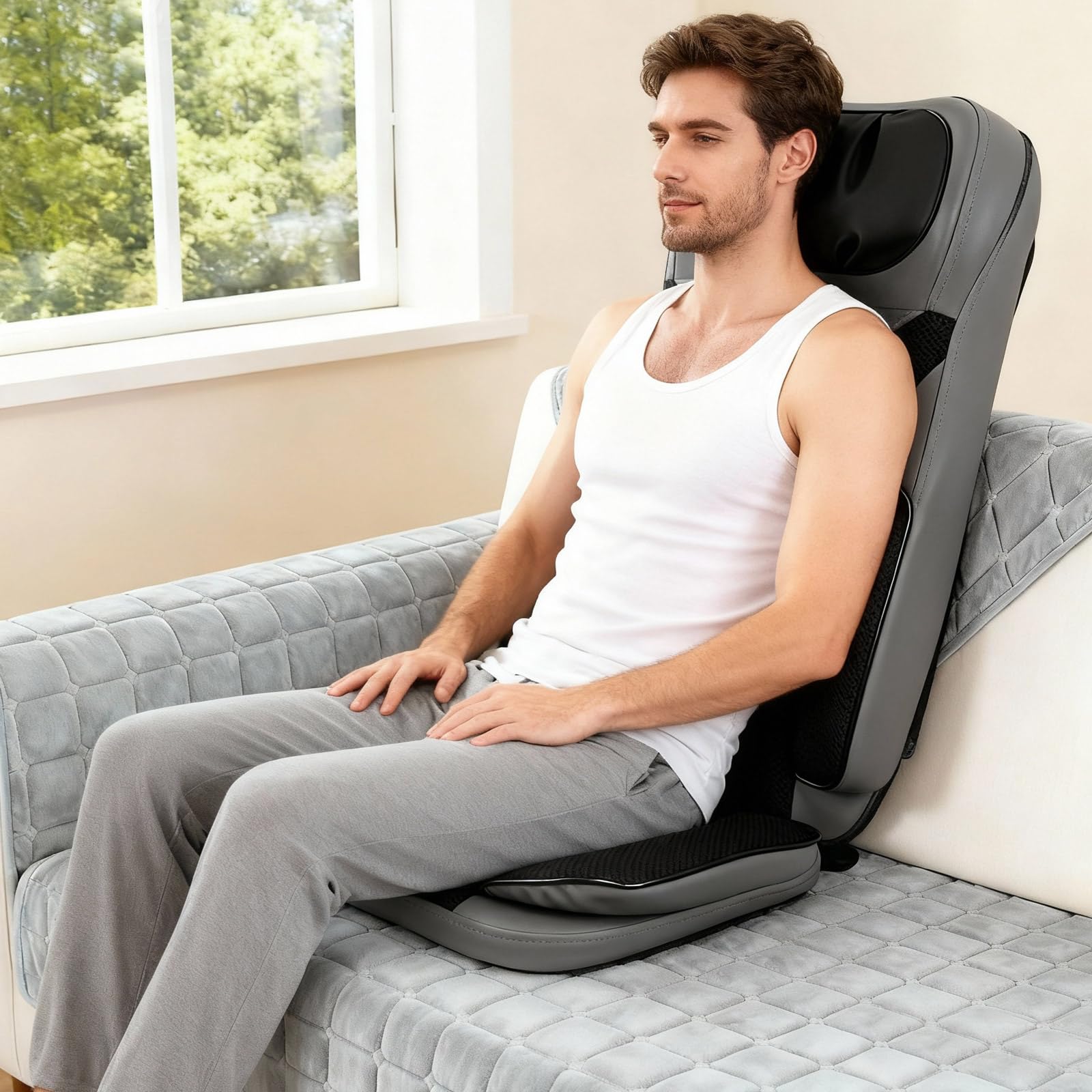 Massagesitzauflage mit Wärme und Vibration, Rückenmassage und Nackenmassage, Massagematte mit Autostromkabel,5 Funktionsmodi, 3-Gangmodus, Rückenmassagegerät für Hause, Büro, Autos