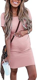Peauty Everyday Essentials Maternity Bodycon Dress Side Ruch & 3/4 Sleeve Dress for Baby Shower Daily (S-2XL), A. Dusty Pi...