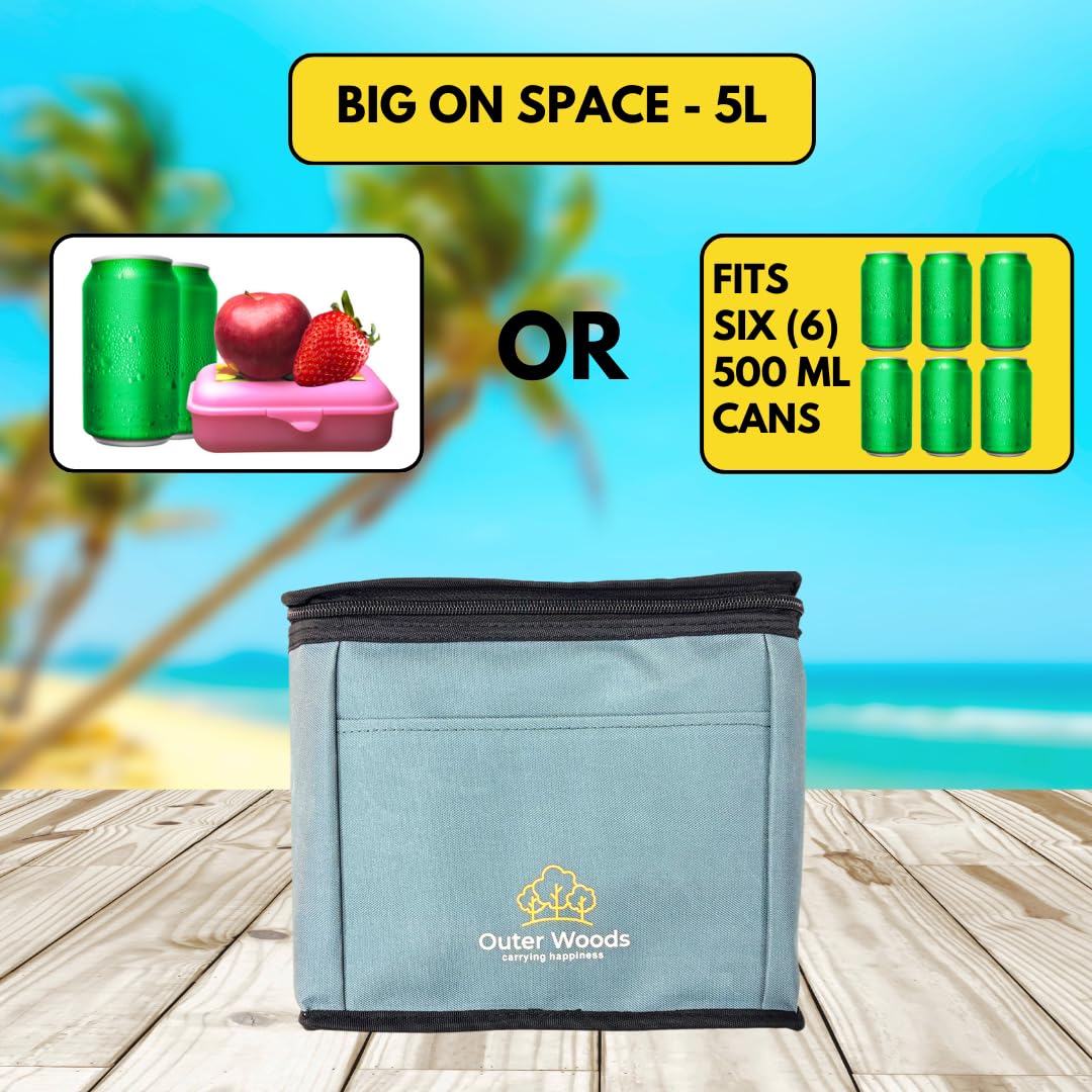 Outer Woods Insulated 6 Can Cooler Bag, Fits 6 x 500ml Beer Cans, Keep Cans Cool for up to 10 Hrs, with 2 Units of Ice Gel Packs, Grey