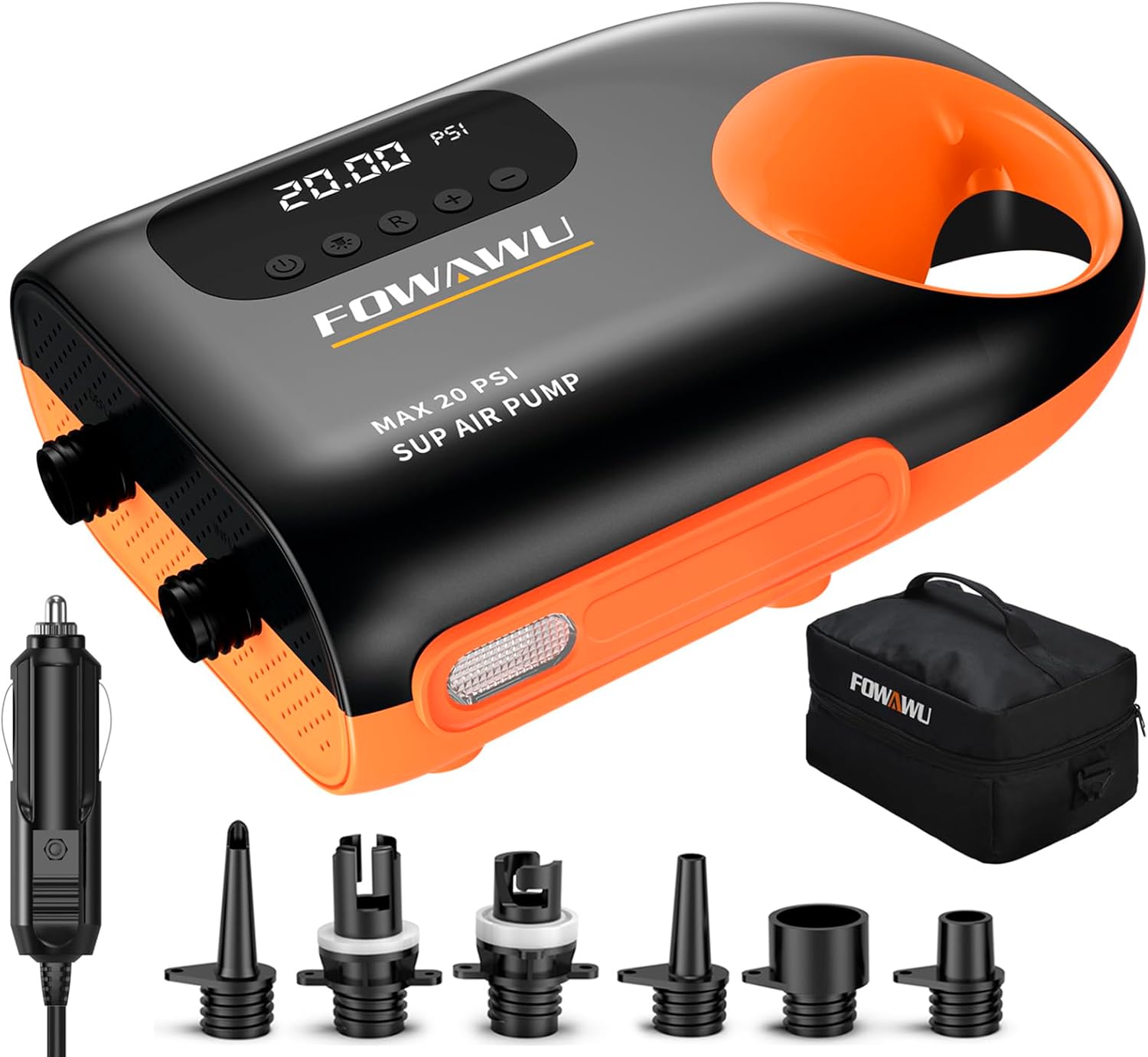 FOWAWU Paddleboard Pump, Sup Pump Electric DC 12V Car Connector, Paddle Board Pump Intelligent Dual Stage Inflation & Deflation