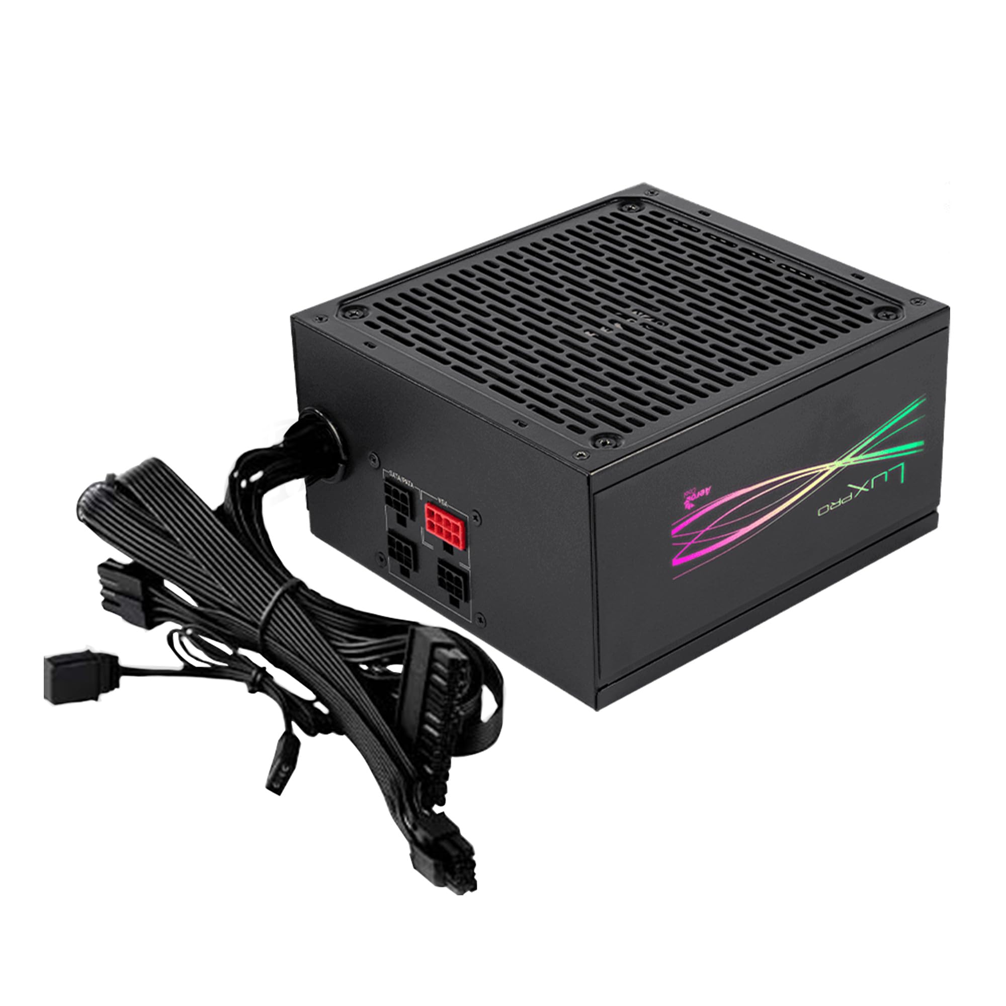 Aerocool LUXPRORGB750M, alimentatore semi-modulare RGB 750 W, 80 Plus Bronze +88%, condensatori giapponesi, ventilatore FDB 14 cm con tecnologia APFC, compatibile ARGB, 5 anni di garanzia, nero