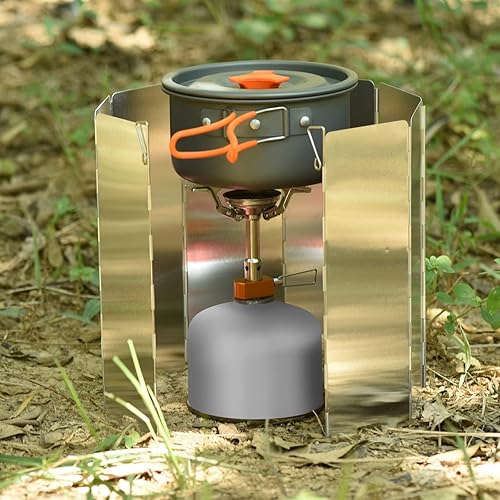 Miniatura 7 de Estufa de camping de 8 placas Parabrisas plegable al aire libre Estufa de campamento Parabrisas Parabrisas de aleación de aluminio Parabrisas para