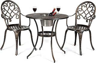 CASART 3PCS Bistro Set, Cast Aluminum Outdoor Table Chairs Set with Removable Ice Bucket, Patio Furniture Set for Garden, Front Porch, Pool, Antique Bronze
