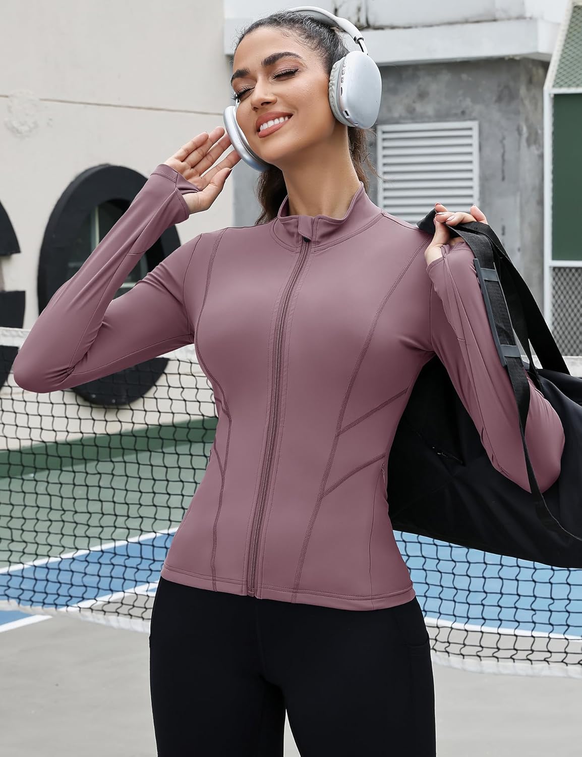 Rapbin Women's Slim Fit Workout Jackets Full Zip Long Sleeve Running Athletic Tops Yoga Shirts with Thumb Holes - Image 6