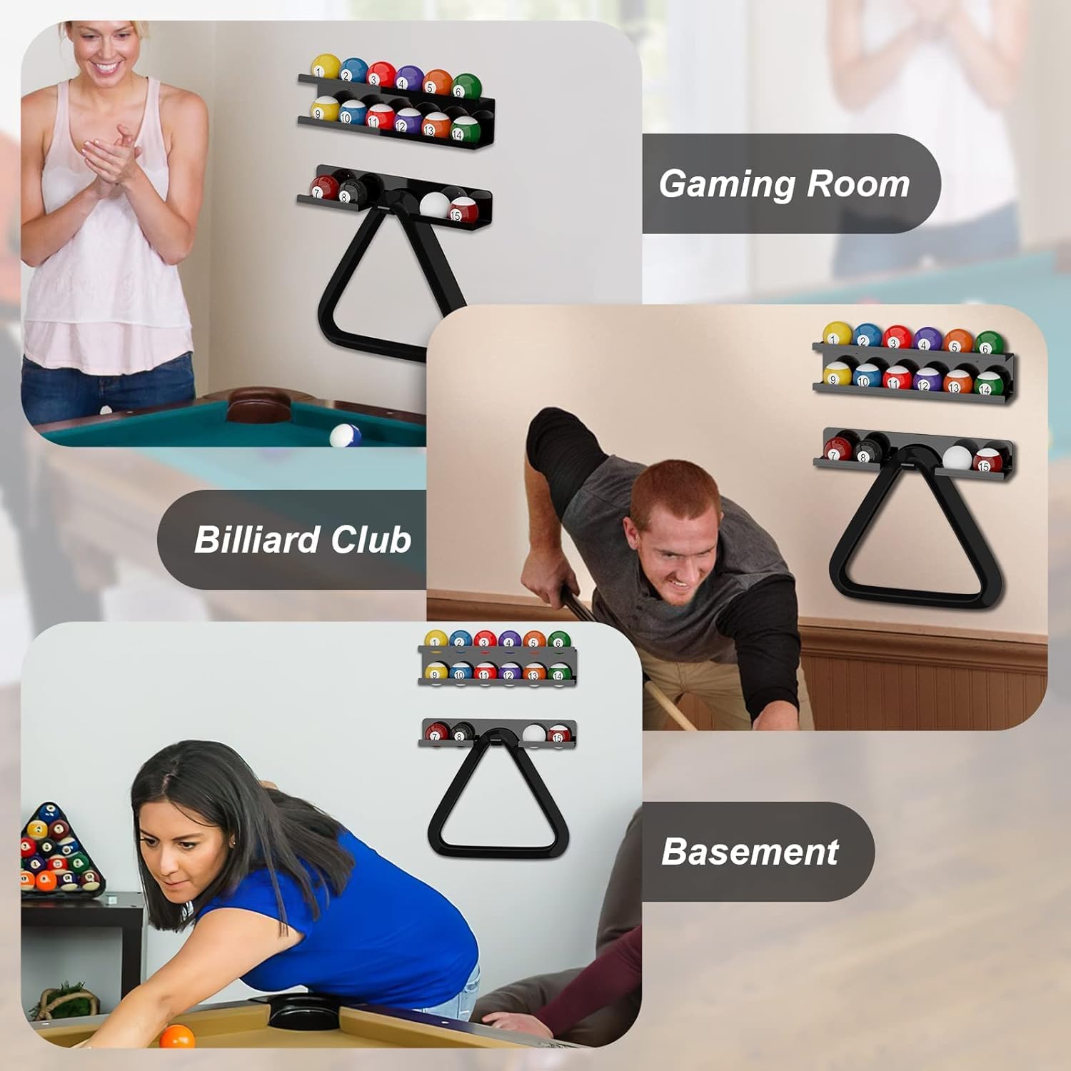 CRAFTIQ Acrylic Billiard Ball Storage Shelf Holder - Pool Balls Display Rack Wall Mount Organizer for 16 Balls & Ball Rack in Billiard Game Room & Bar Pool Cue Accessory (Solid Black) 4