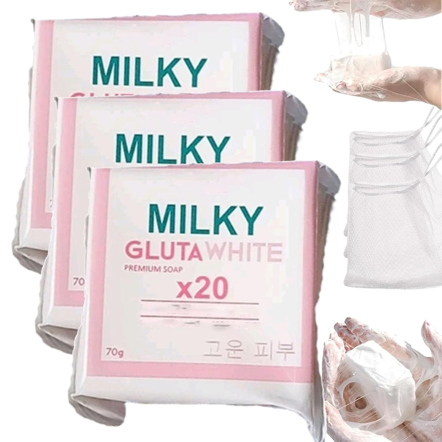 Milky Gluta White Soap 20x, Milky Gluta White Soap, 𝐆𝐥𝐮𝐭𝐚 Milk 𝐒𝐨𝐚𝐩, Glutamilk 𝐖𝐡𝐢𝐭𝐞𝐧𝐢𝐧𝐠 Soaps, Milkygluta 𝐒𝐨𝐚𝐩 Bar Premium, Deep Cleanse (3pcs)