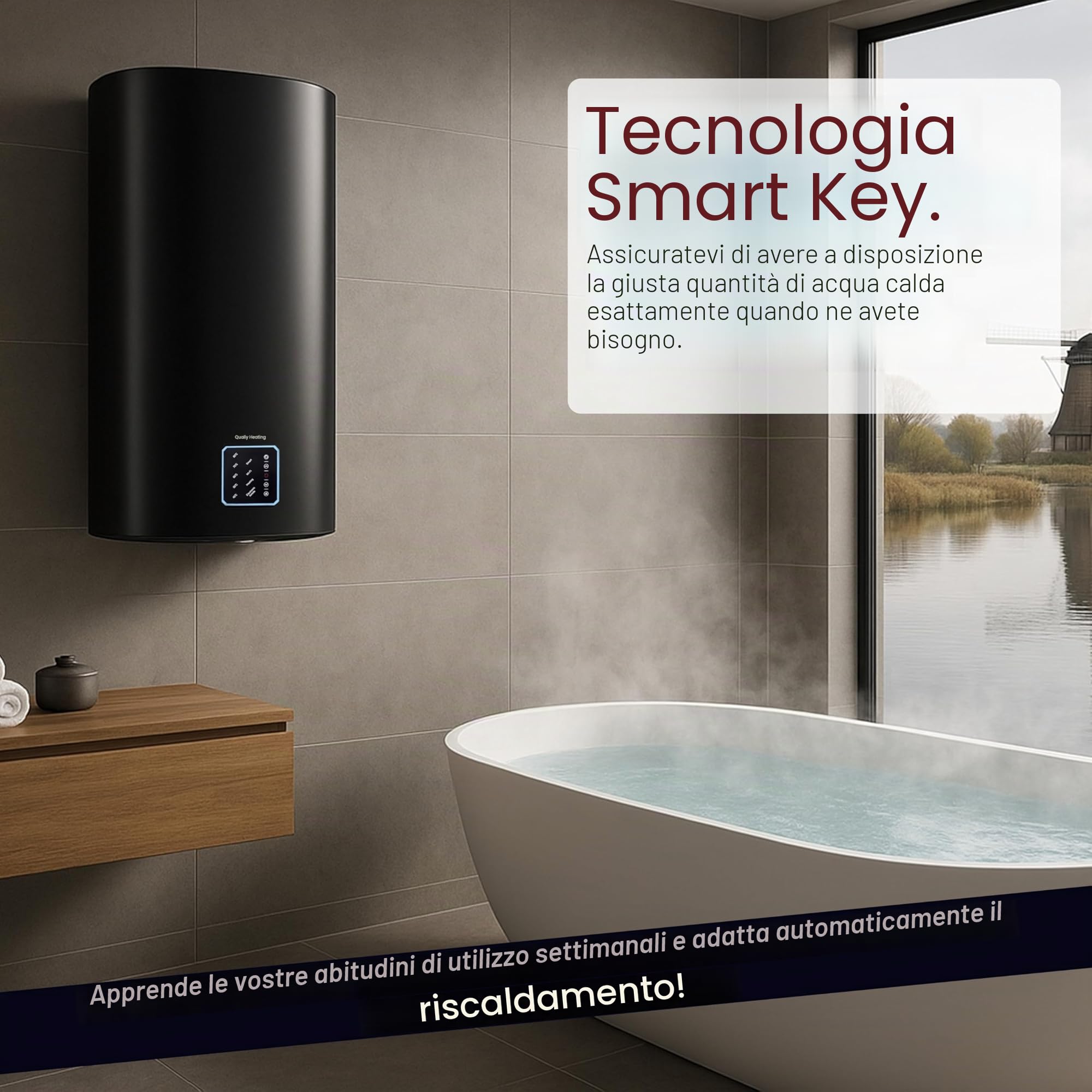 Scaldabagno Elettrico 80L WiFi con Controllo Digitale 2000W – Boiler Elettrico Smart con Controllo da App, Serbatoio Acqua Calda 80 Litri per Bagno, Cucina, Casa e Uso Professionale
