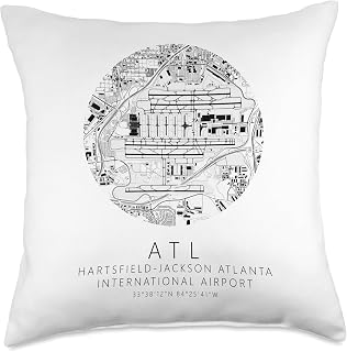 KATL Atlanta International Airport B&W Airport Map Throw Pillow