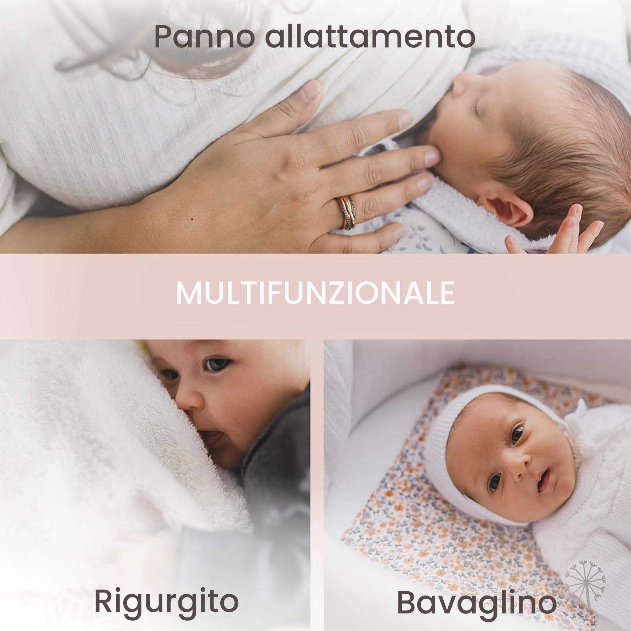 MIMUSELINA Confezione da 3 Mussole Neonato Cotone e Spugna Doppio Strato 21x30 cm OEKO-TEX®