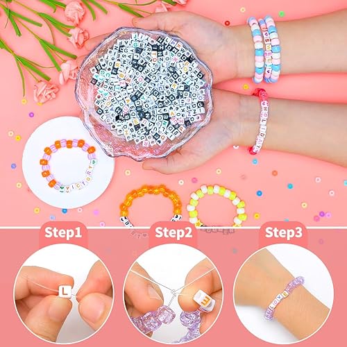 Miniatura 5 de Praisebank 1215 cuentas de letras de 0.236 x 0.236 pulgadas (negro sobre blanco), cuentas cuadradas del alfabeto, cuentas para hacer joyas, cuentas