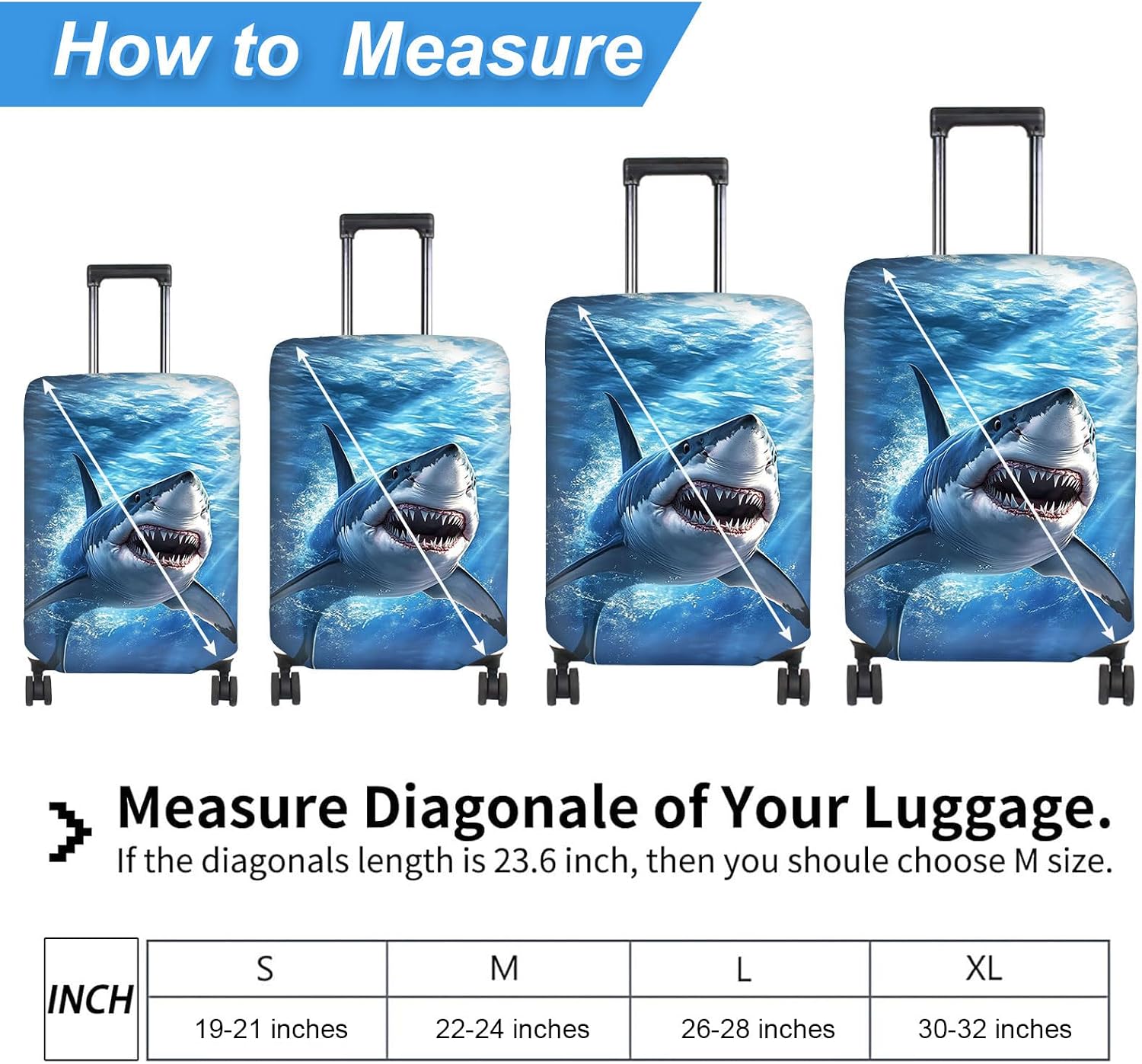 Luggage Cover Protector for 22-24 Inch Suitcases, TSA Approved Elastic Travel Suitcase Covers, Anti-Scratch Washable Luggage Sleeve for Carry On & Checked Bags, White Shark