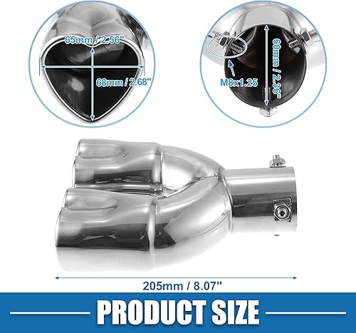 Miniatura 4 de Tubo de escape doble para automóvil, en forma de corazón, diámetro aplicable, 2.36 pulgadas, tubo de escape universal, punta de silenciador, tubo de