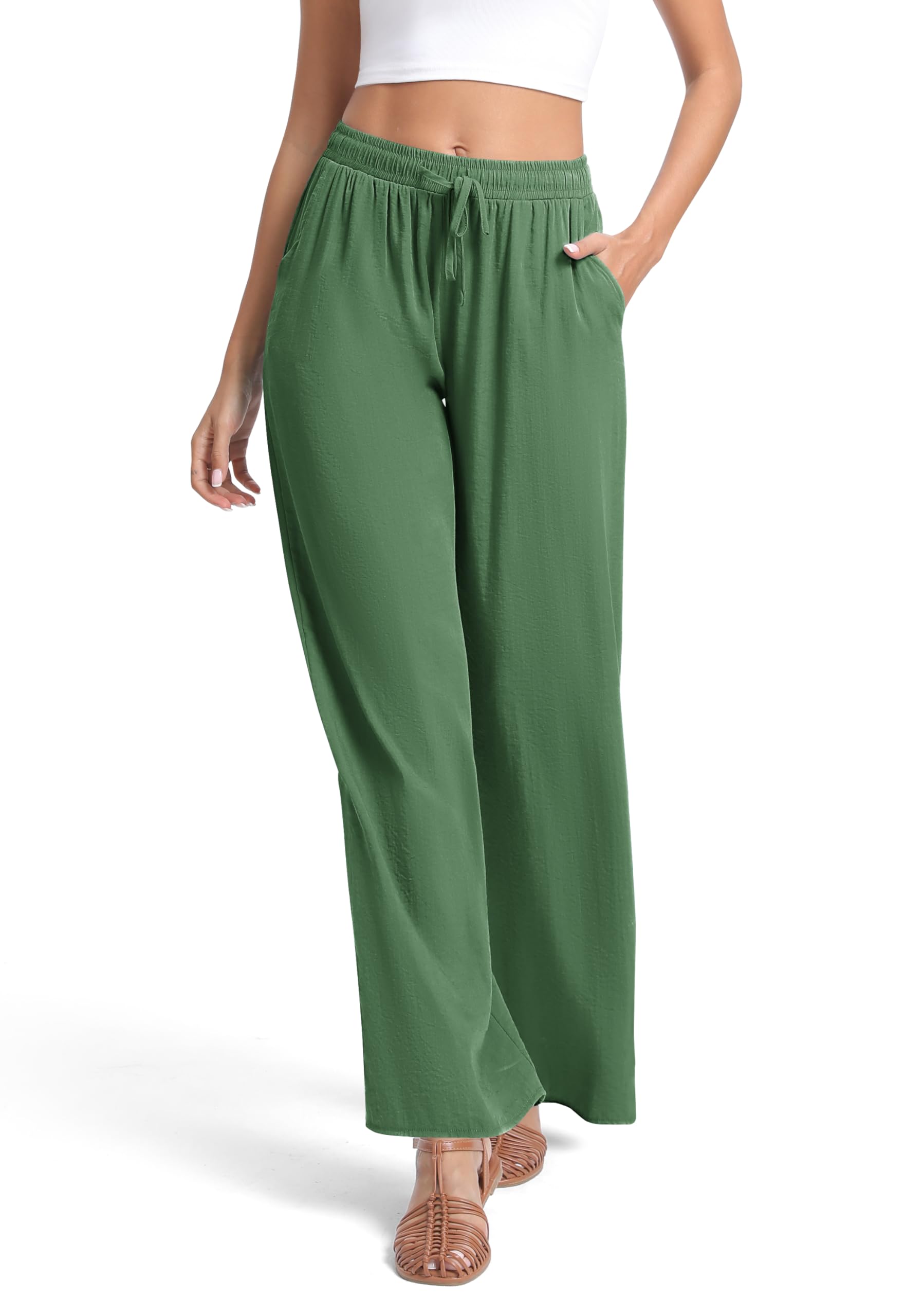 Urban CoCo Womens Lightweight Wide Leg Pants Elastic Waist Loose Office Casual Palazzo Trousers for Spring Summer
