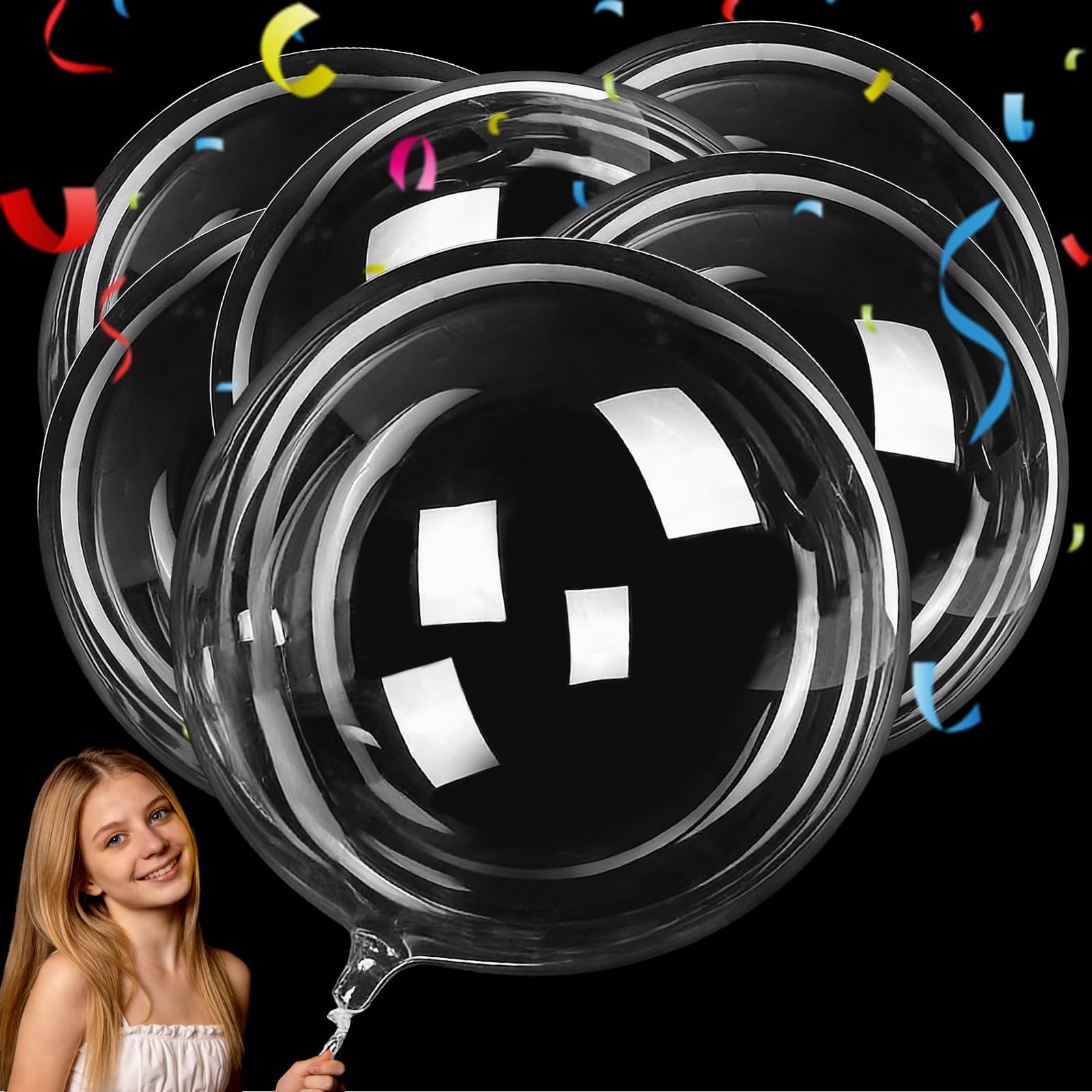 12 Pcs 30" Clear Bobo Balloons – Wide Neck Transparent Bubble Balloons for Birthday Party, Weddings, Photography Props– Fill with Confetti, Flowers Decorations, 55cm Inflated