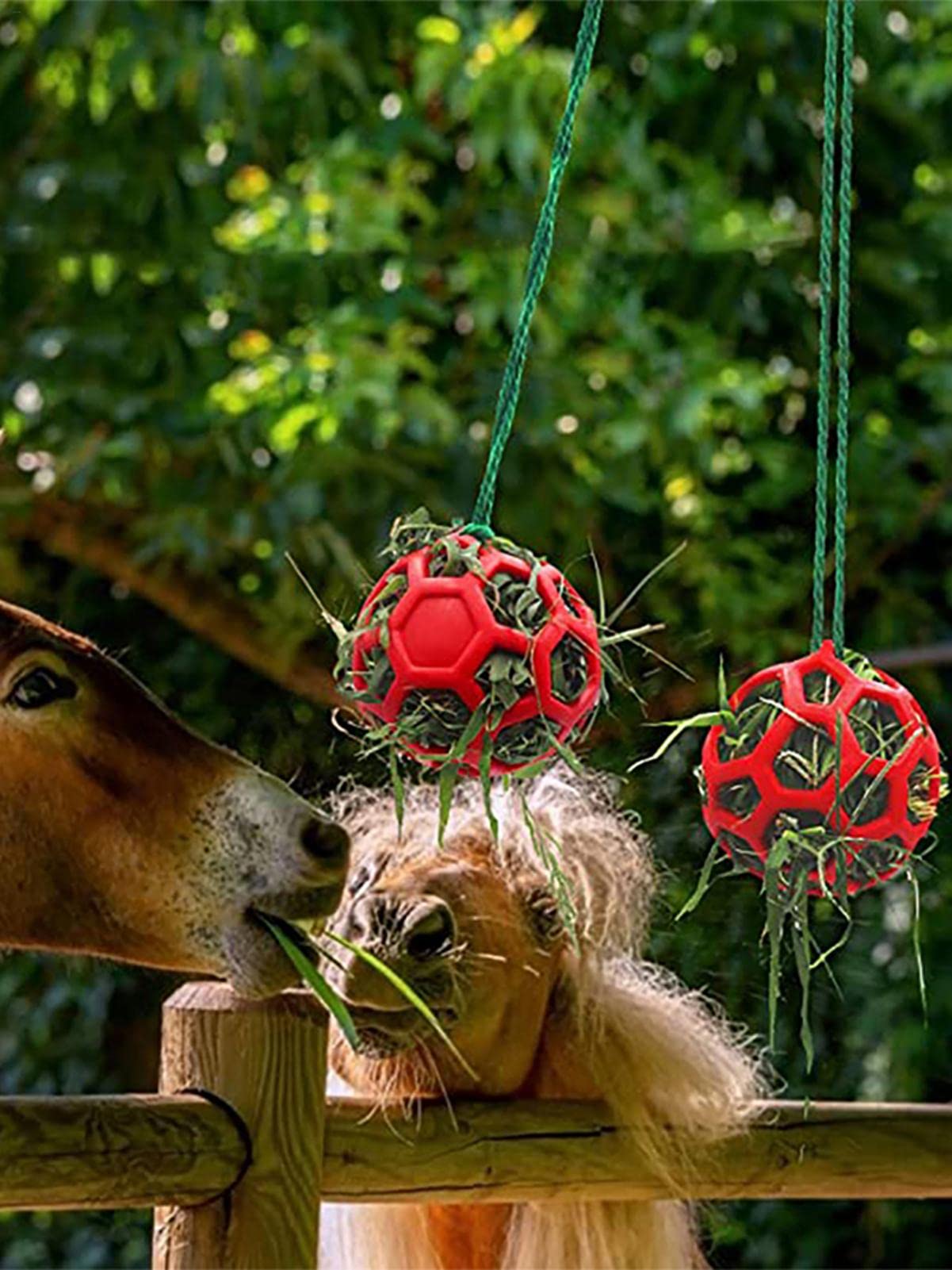Niktule Pack Of 2 Red 2 X Food Game Ball Horse Treat Ball Hay Feeder Toy, Hay Ball For Horses, Hanging Feeding Toy For Horse, Goat Sheep, Stress Relief
