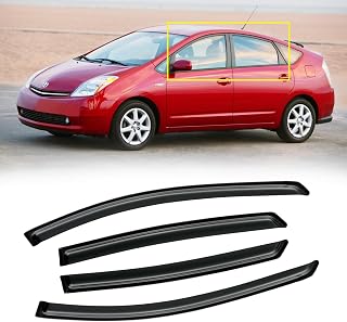 Window Visor for Toyota Prius 2004-2009, Out-Channel Rain Guards Shields Vent Deflector Shade Wind Dark Smoke 2005 2006 2007 2008, Tape-On Outside-Mount, 4PCS