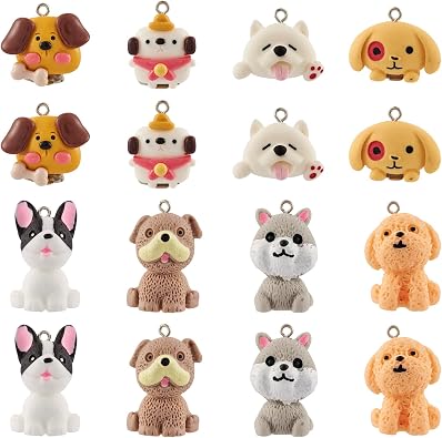 16Pcs Resin Dog Charms Pendants 3D Cute Opaque Dog Charms Lovely Cartoon Puppy Animal Dangle Charms for DIY Necklace Bracelet Earring Key Chain Jewelry Making Crafts 8 Styles