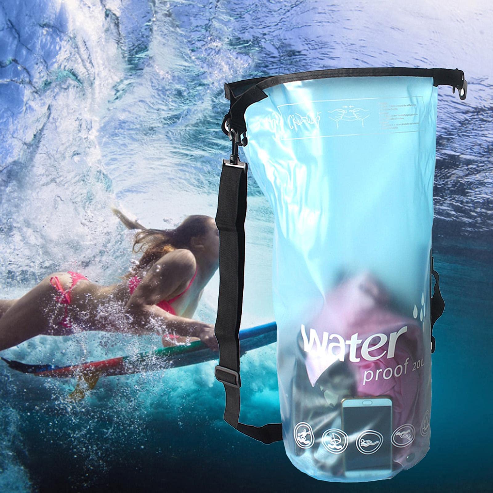 Sac étanche avec bandoulière réglable pour natation, kayak, bateau