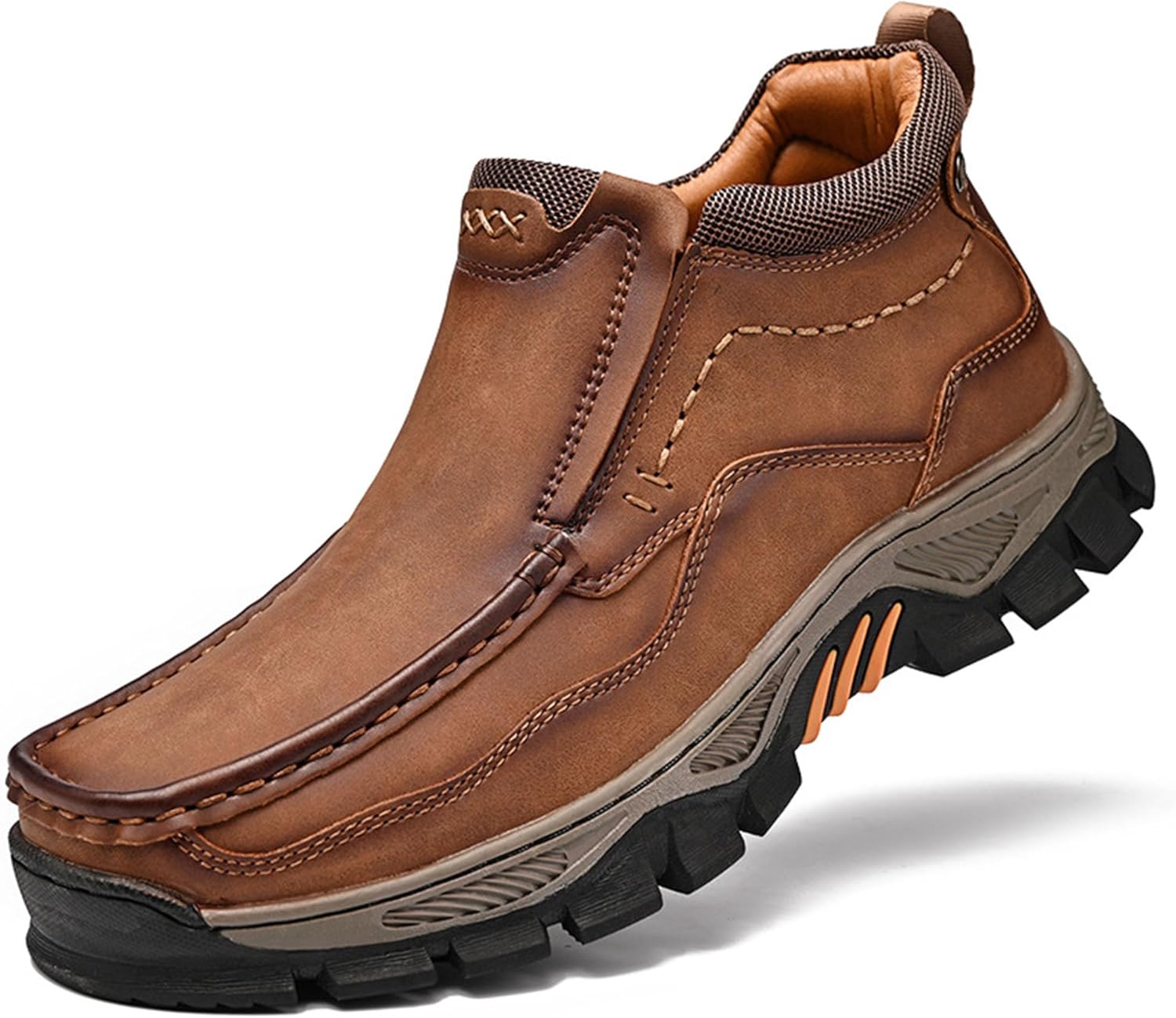 Men's Handmade Leather Orthopedic Comfortable Walking Boots Shoes Footwear, Casual Outdoor Slip On Hiking Work Loafers