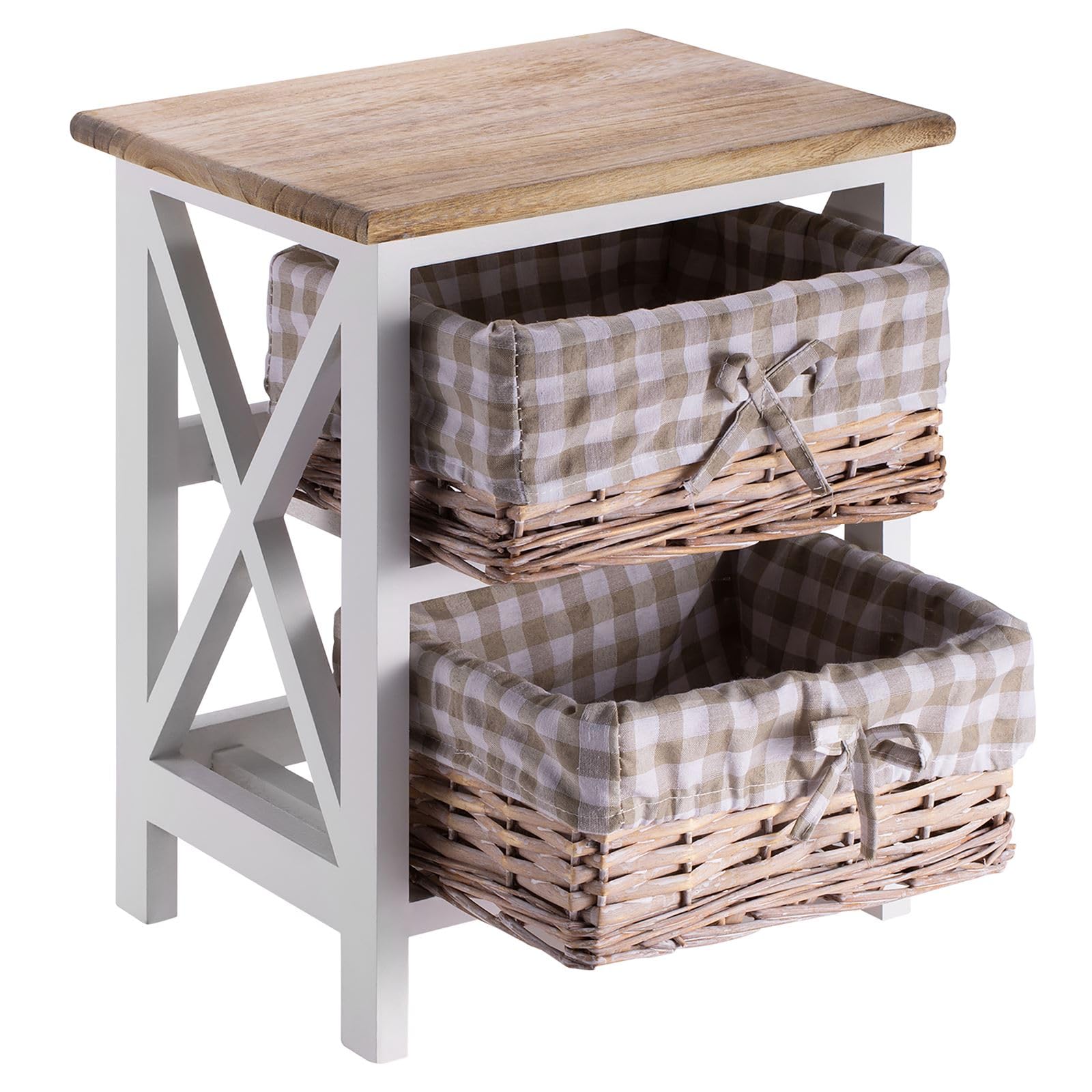IDIMEX Table de Chevet Perugia Table de Nuit 2 paniers en Bois de Paulownia Style Shabby Chic Vintage Rustique campagnard Blanc et Brun